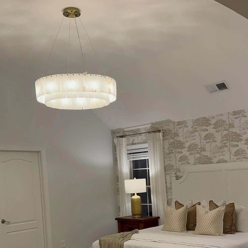 Sawyer Alabaster Round Chandelier 32"#Finish_Gold