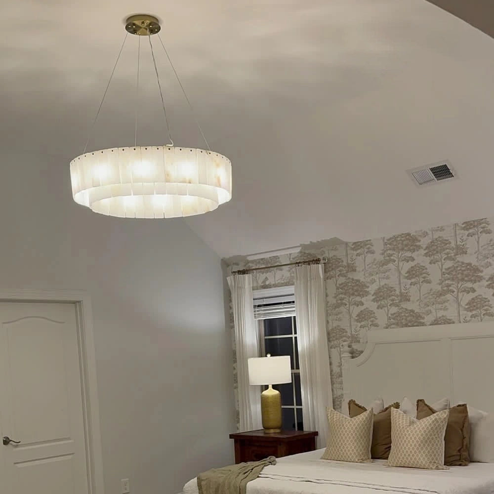 Sawyer Alabaster Round Chandelier 32"#Finish_Gold