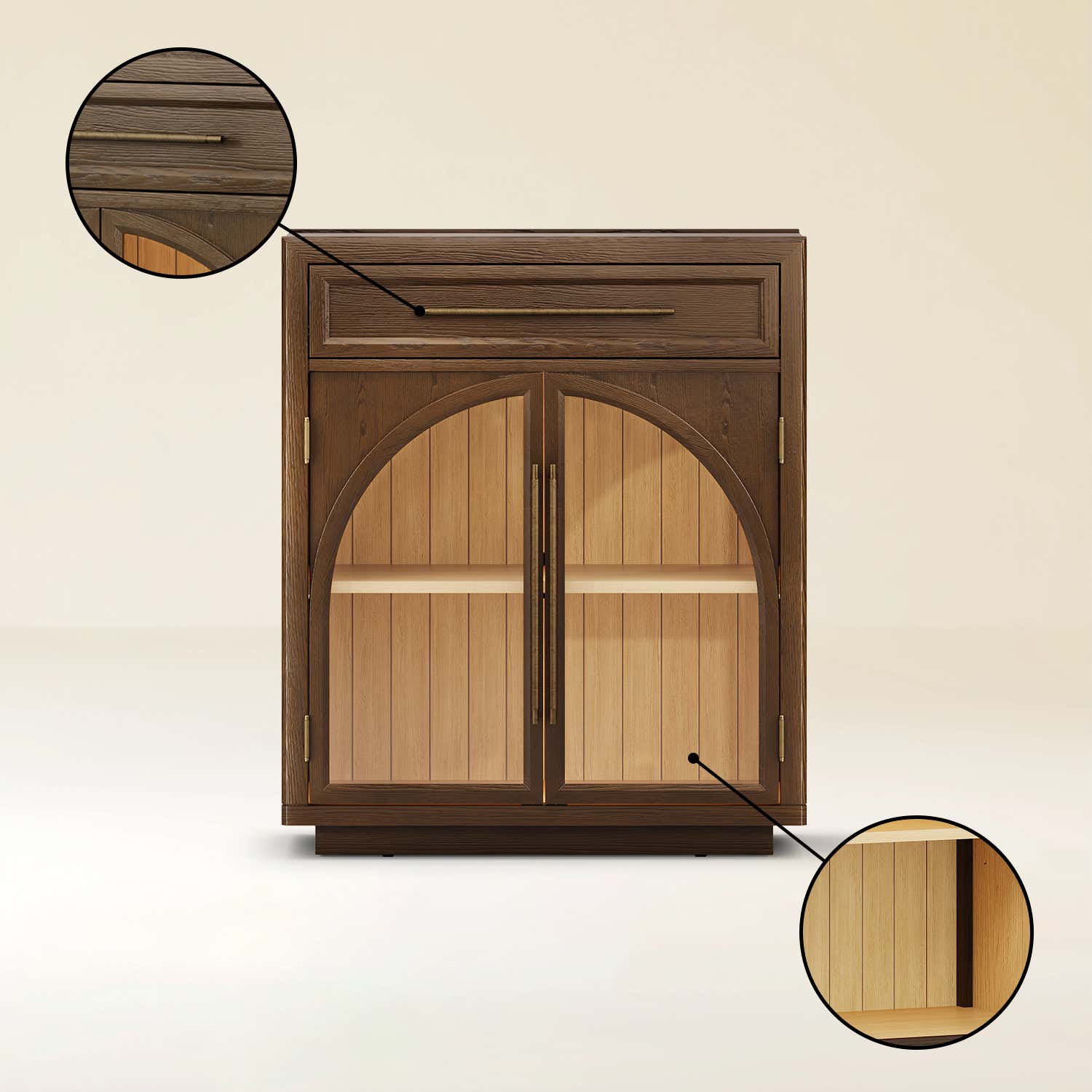 Alvar Arched 32" Oak Storage Cabinet with Drawers