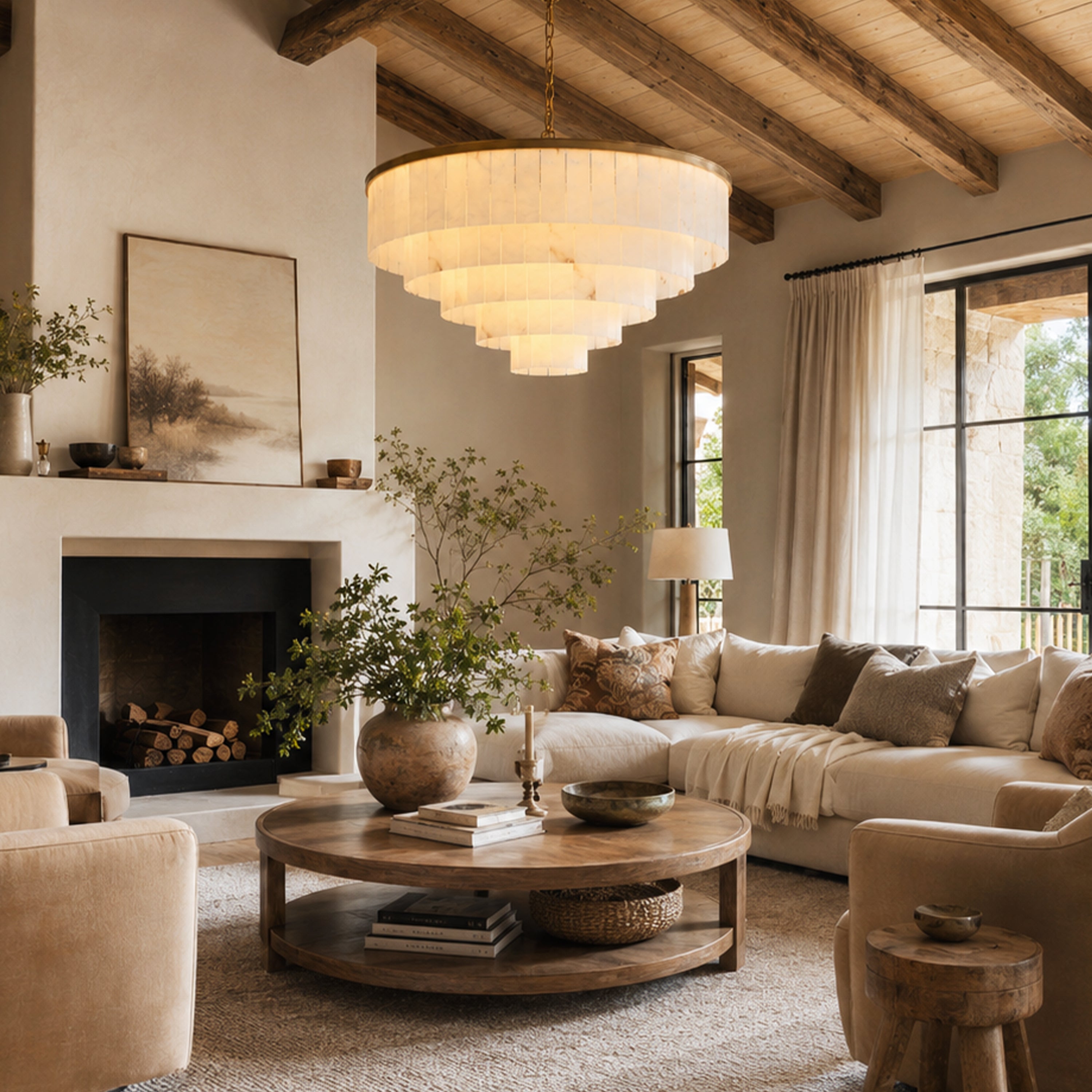 Montrava Alabaster Tiered Round Chandelier