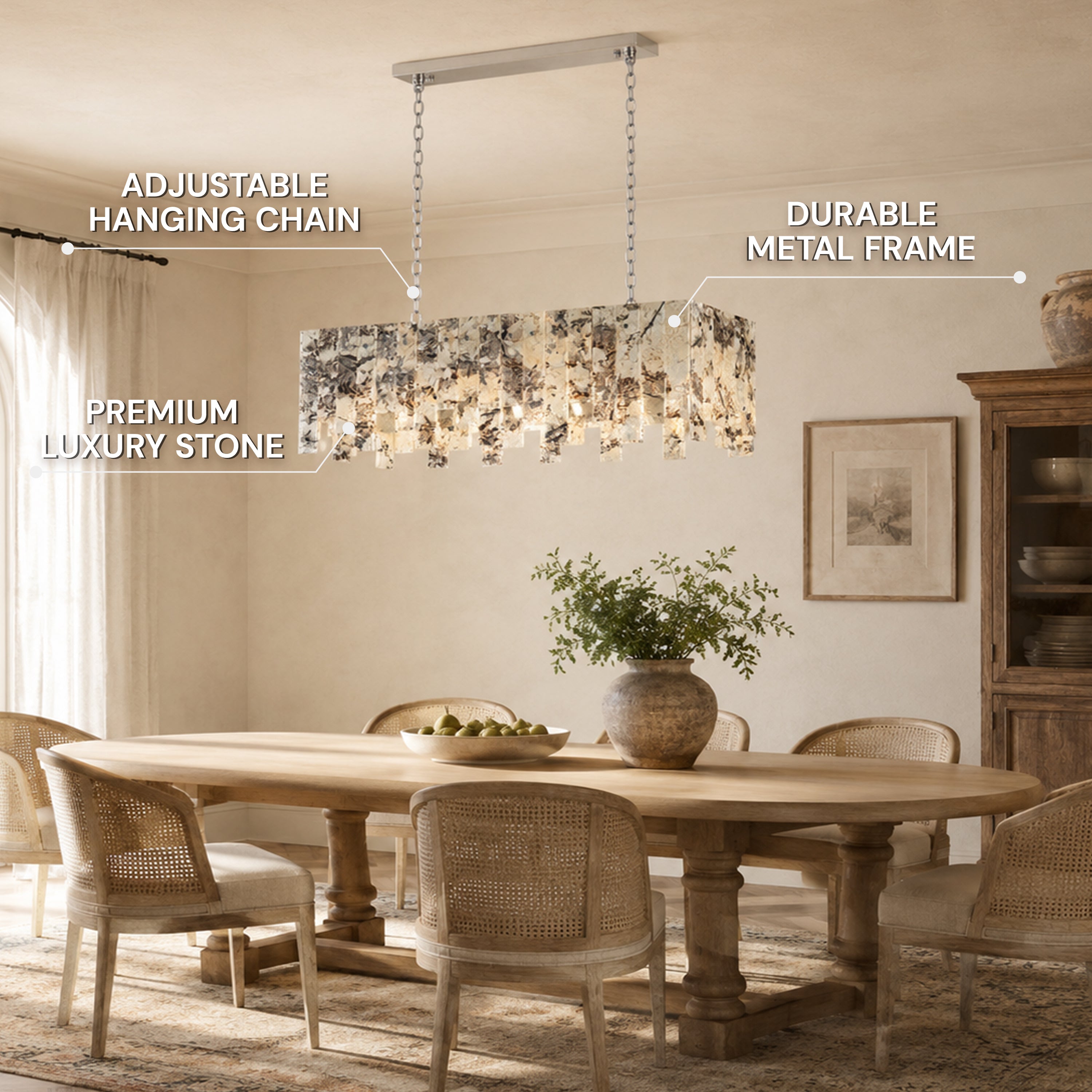 Pietra Quartzite Rectangular Linear Chandelier 36" 40"W