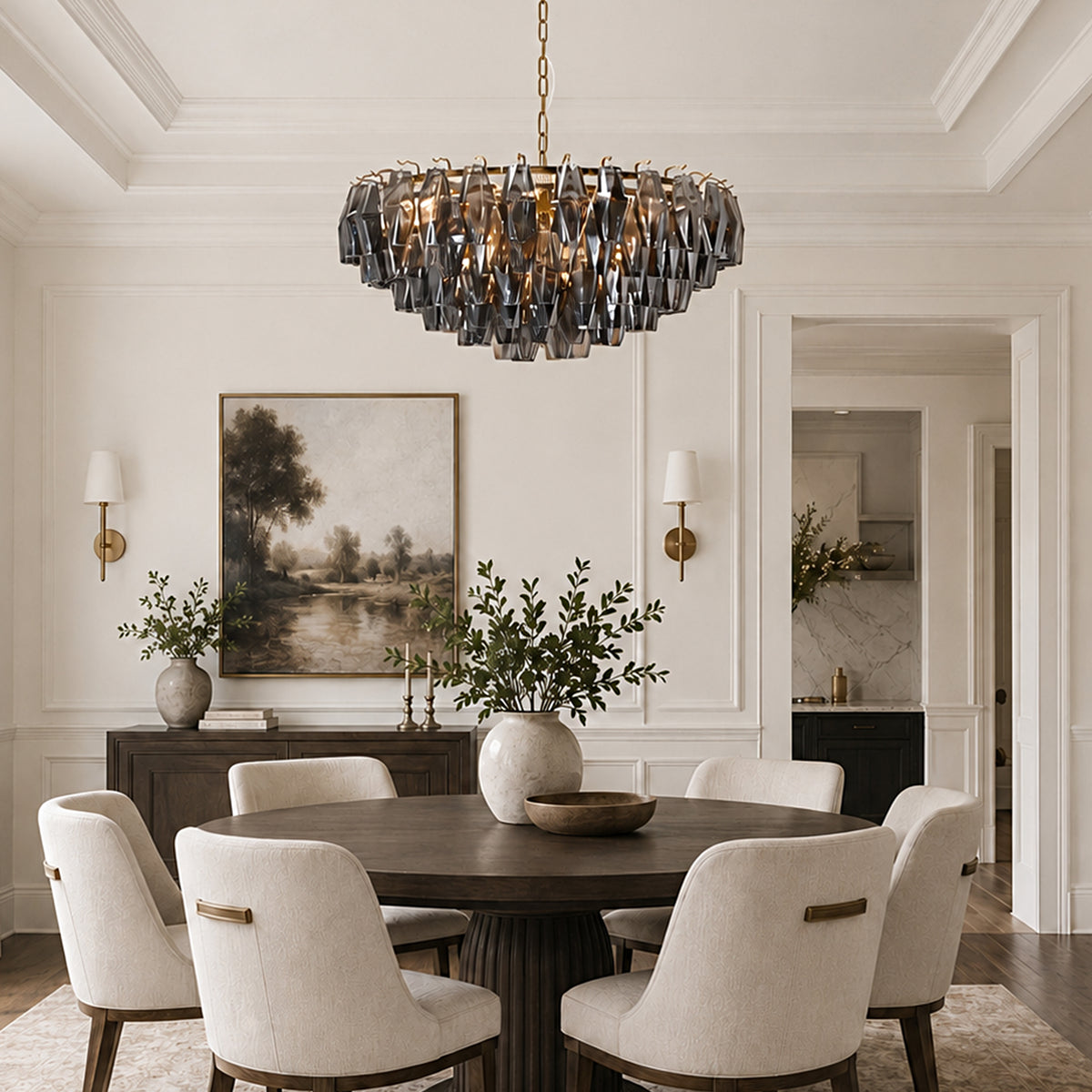 Celestial Drop Smoked Crystal Round Chandelier 31.4"D