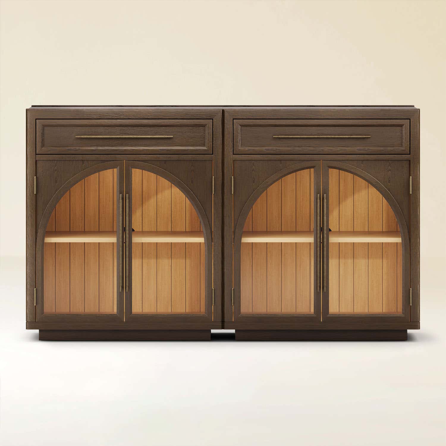 Alvar Arched 62.9" Oak Sideboard with Drawers(Set of 2)