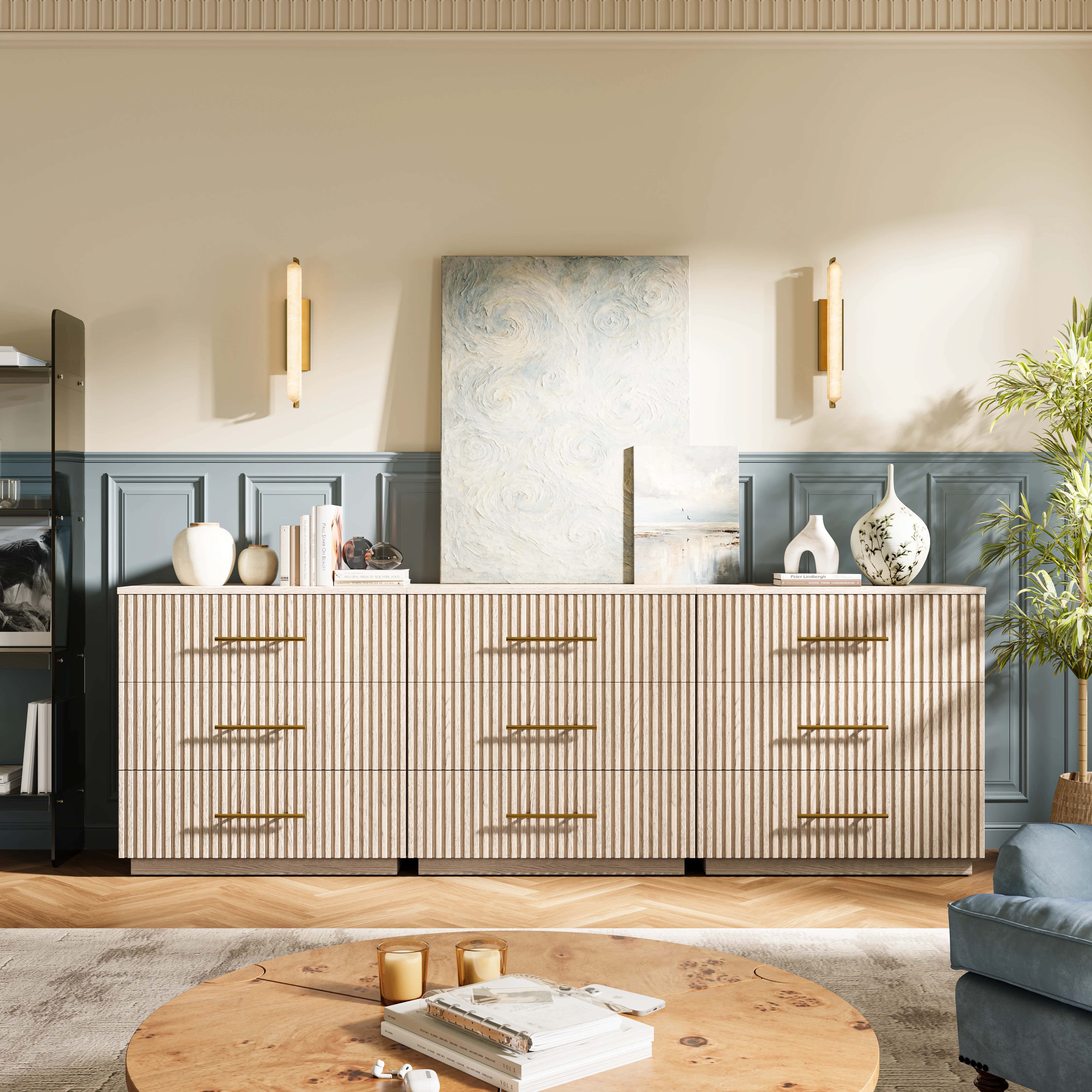 Holt 95" Oak 9-Drawer Chest(Set of 3)