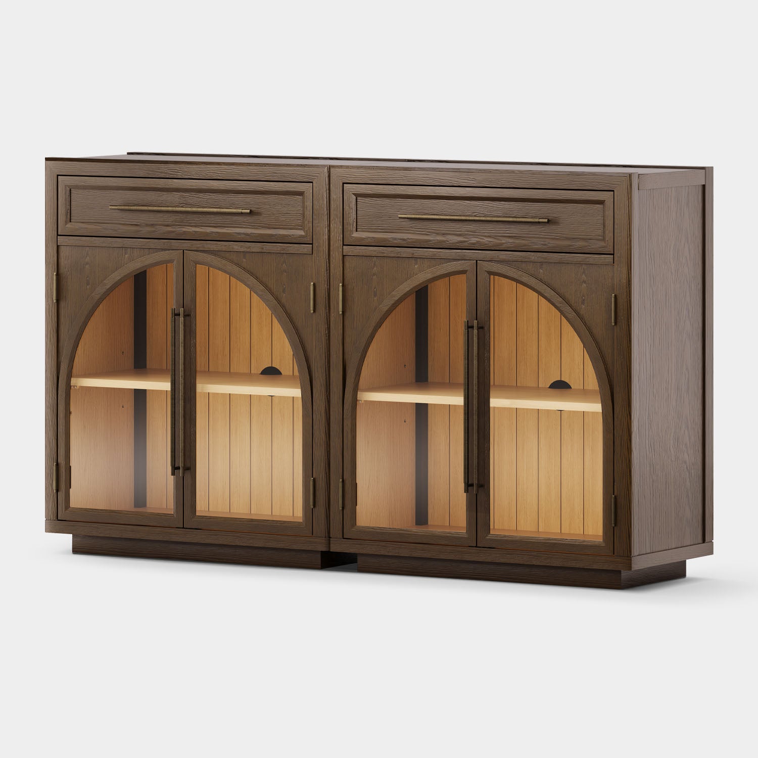 Alvar Arched 62.9" Oak Sideboard with Drawers(Set of 2)