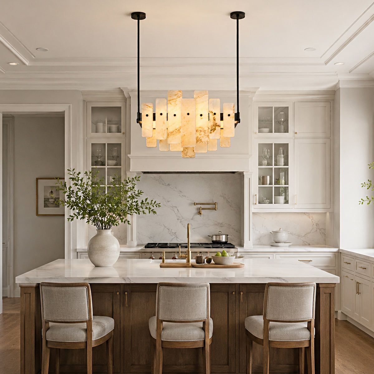 Pietra White Marble Panel Chandelier 27.5"W