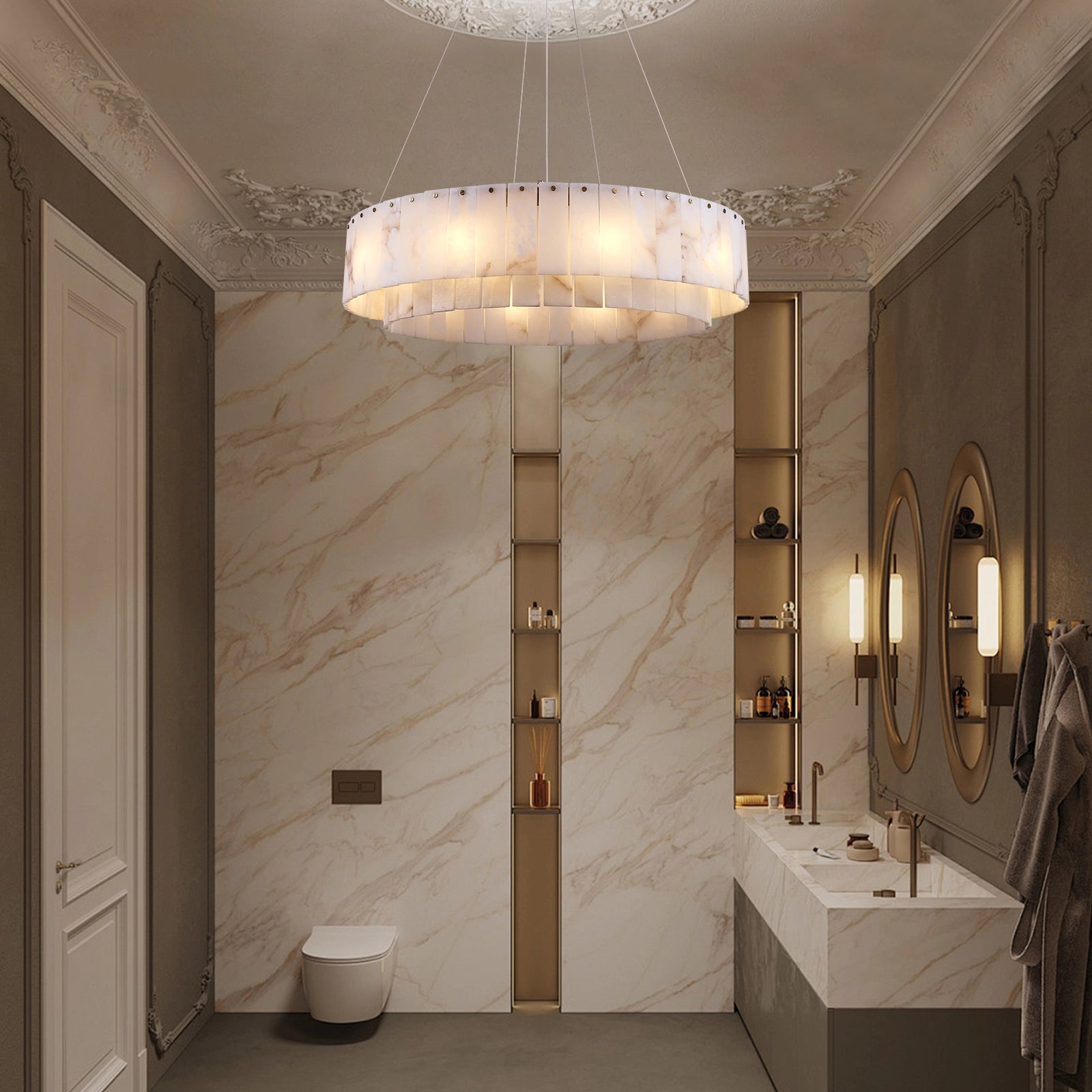 Sawyer Alabaster Round Chandelier 80cm D