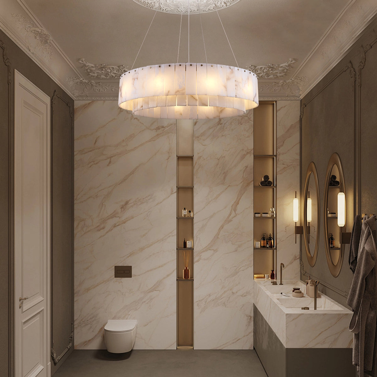Sawyer Alabaster Round Chandelier 32"