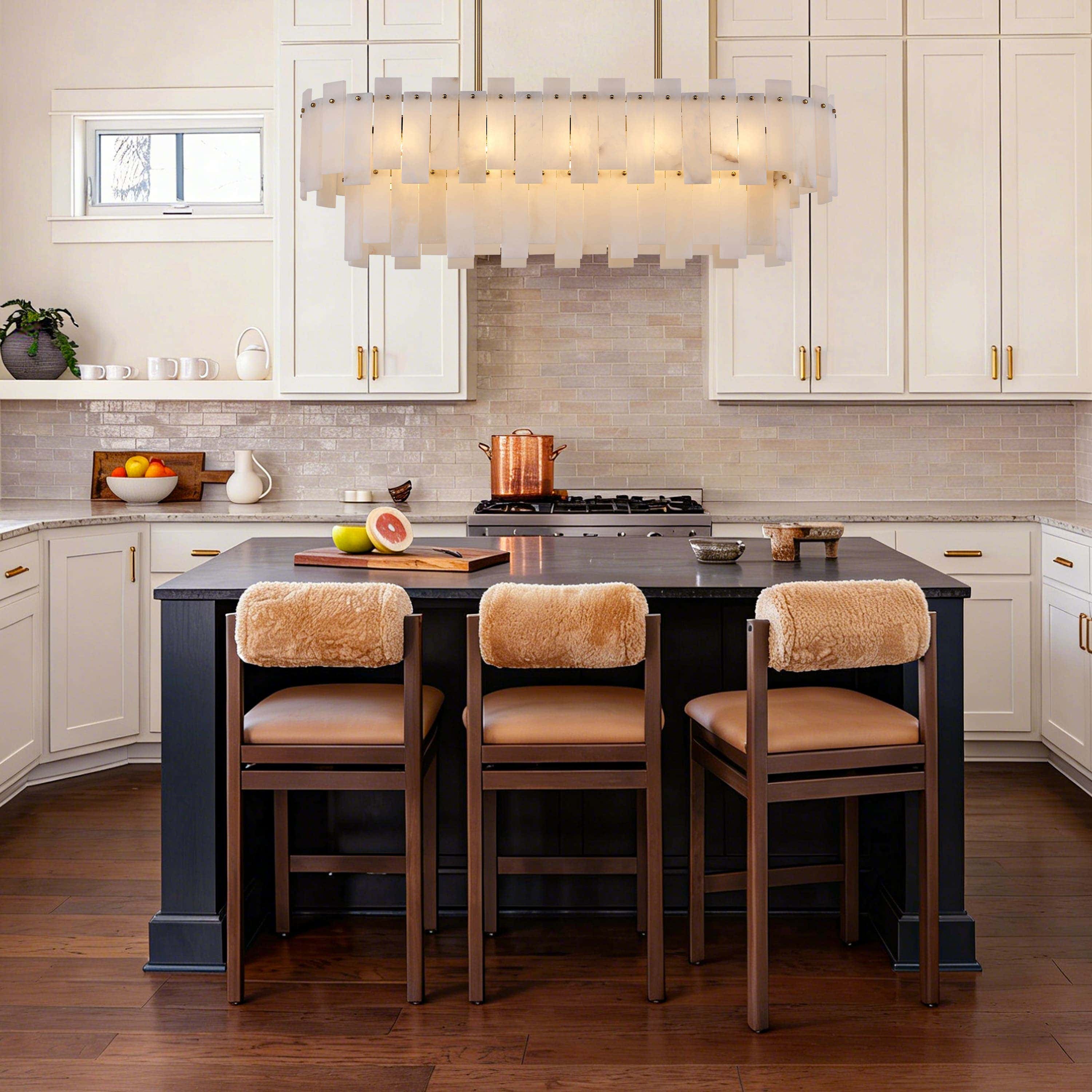 Nivislight Alabaster 2-Tier Rectangular Chandelier 101cm D