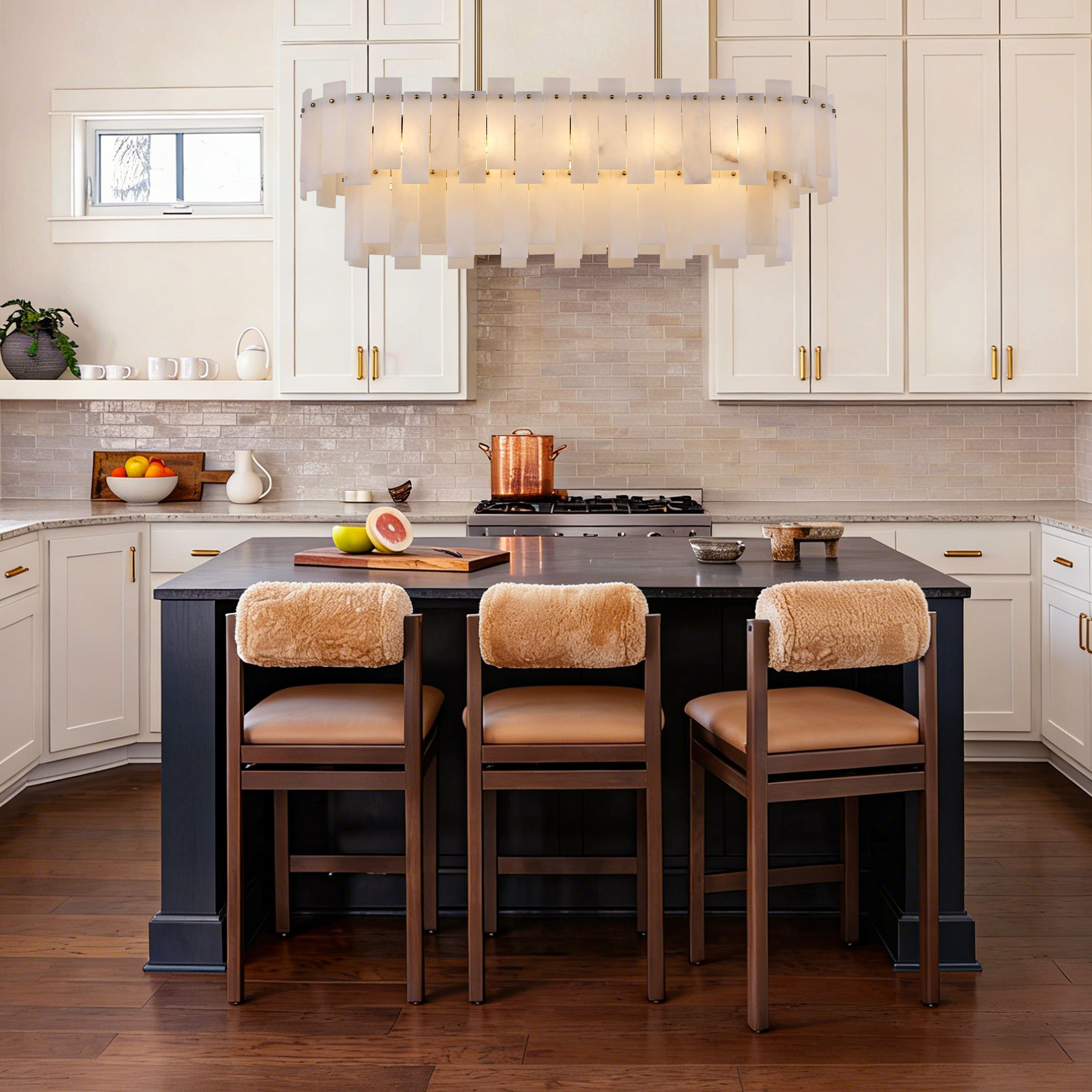 Nivislight Alabaster 2-Tier Rectangular Chandelier 101cm D