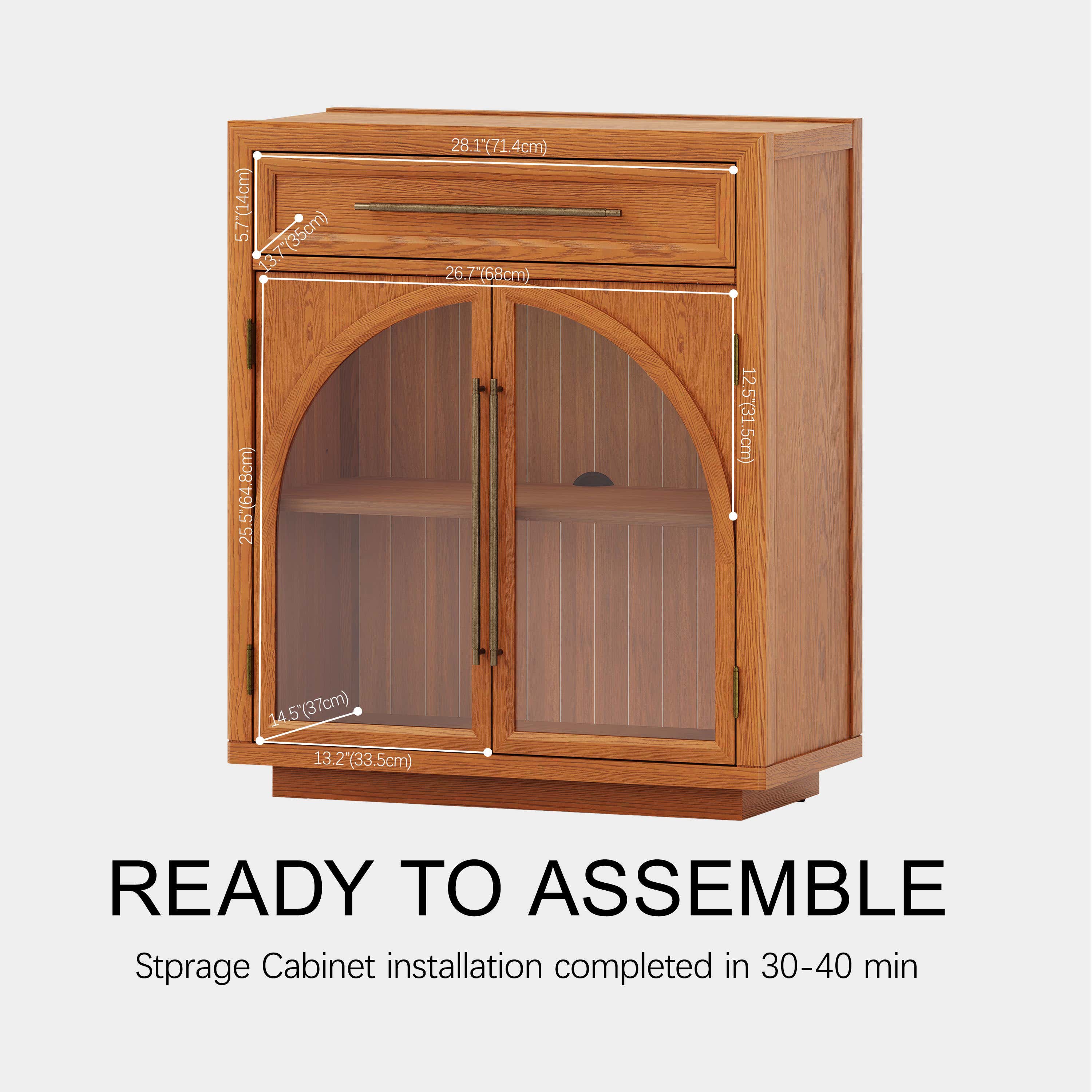 Alvar Arched 32" Oak Storage Cabinet with Drawers