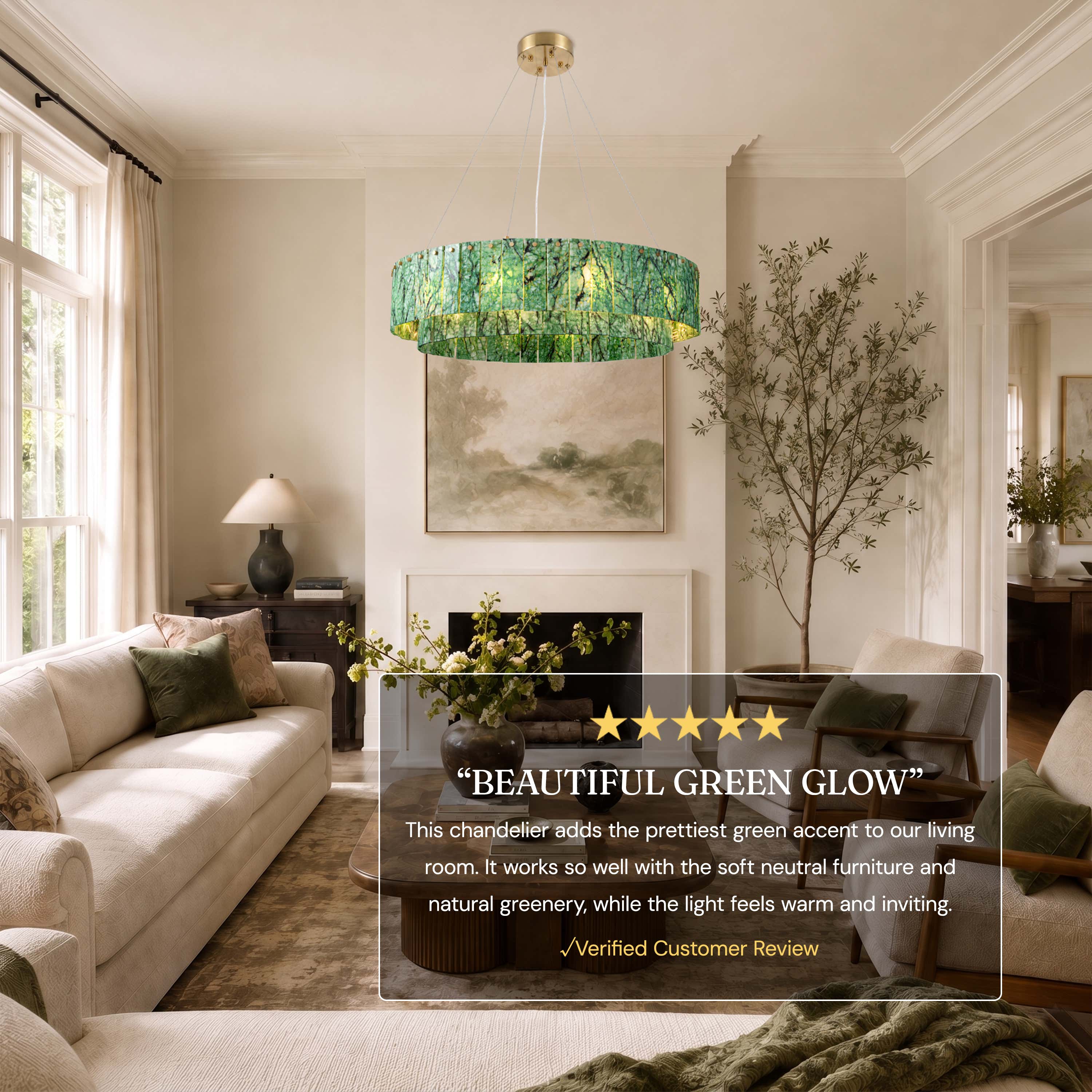 Pietra Verde Stone Tiered Round Chandelier 31.4"D