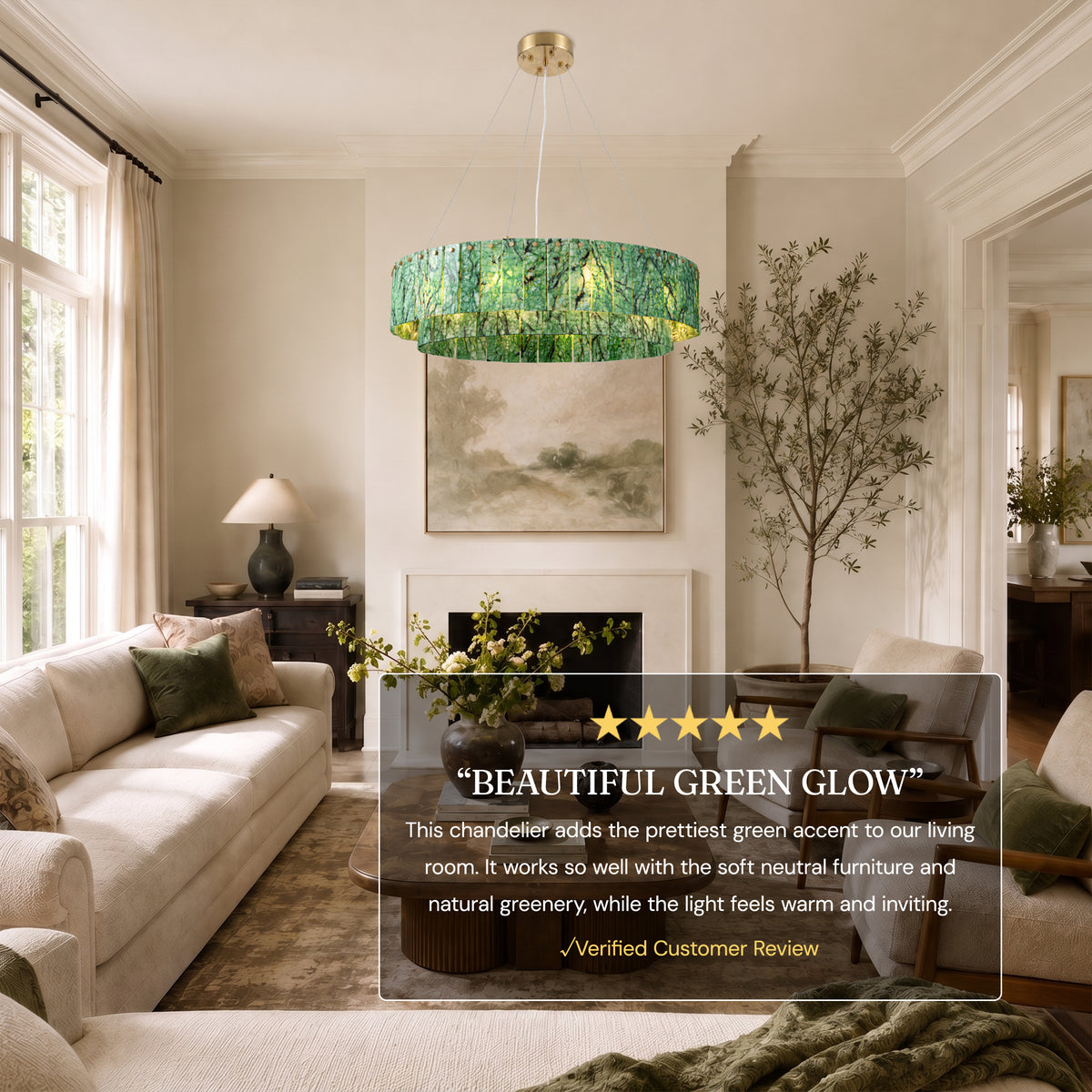 Pietra Forest Green Marble Tiered Round Chandelier 31.4"D