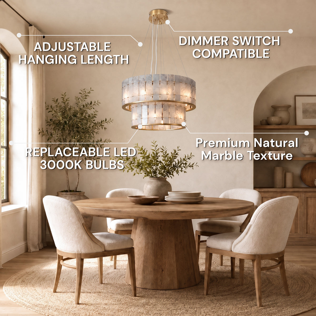Pietra Blude Marble Two-Tier Round Chandelier 25.5"D