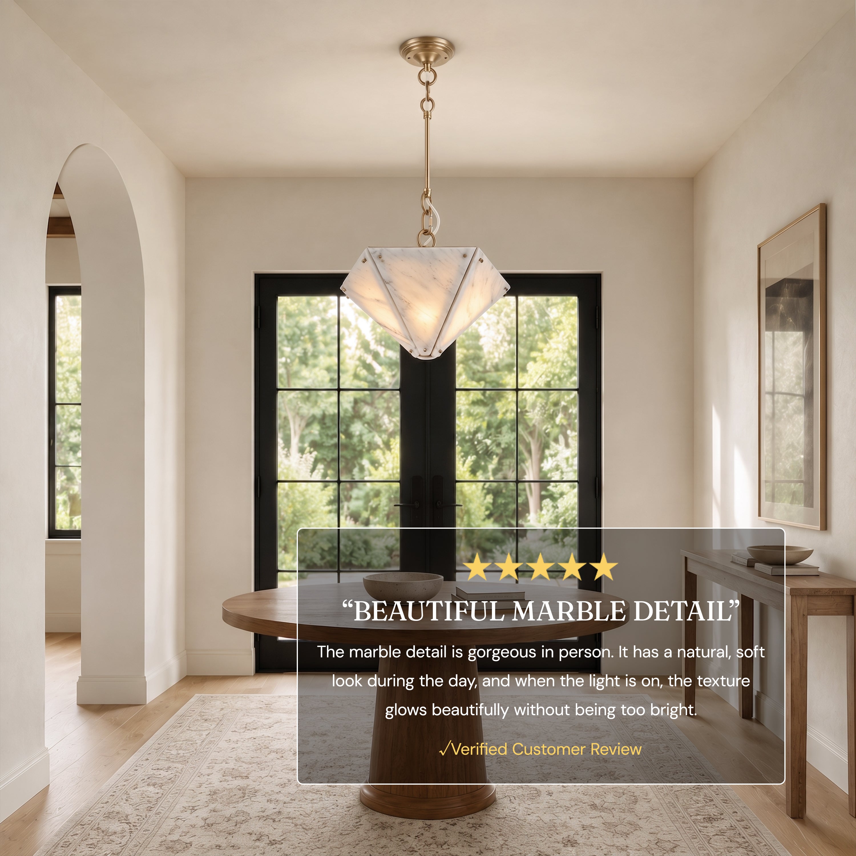 Pietra White Ink Marble Hexagonal Lantern Pendant 15.7"D