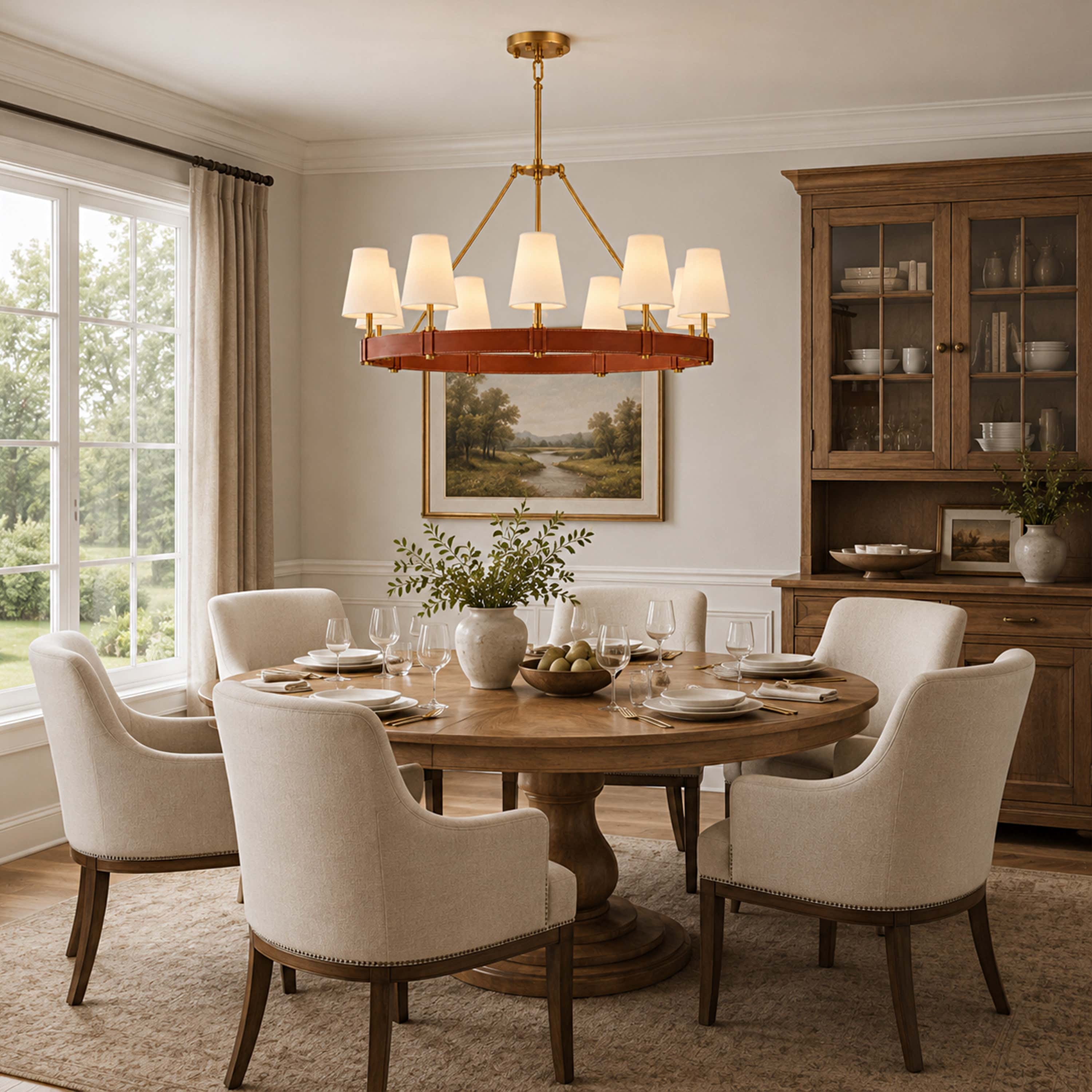 Corvella Leather Custom Round Chandelier 48" 60"W