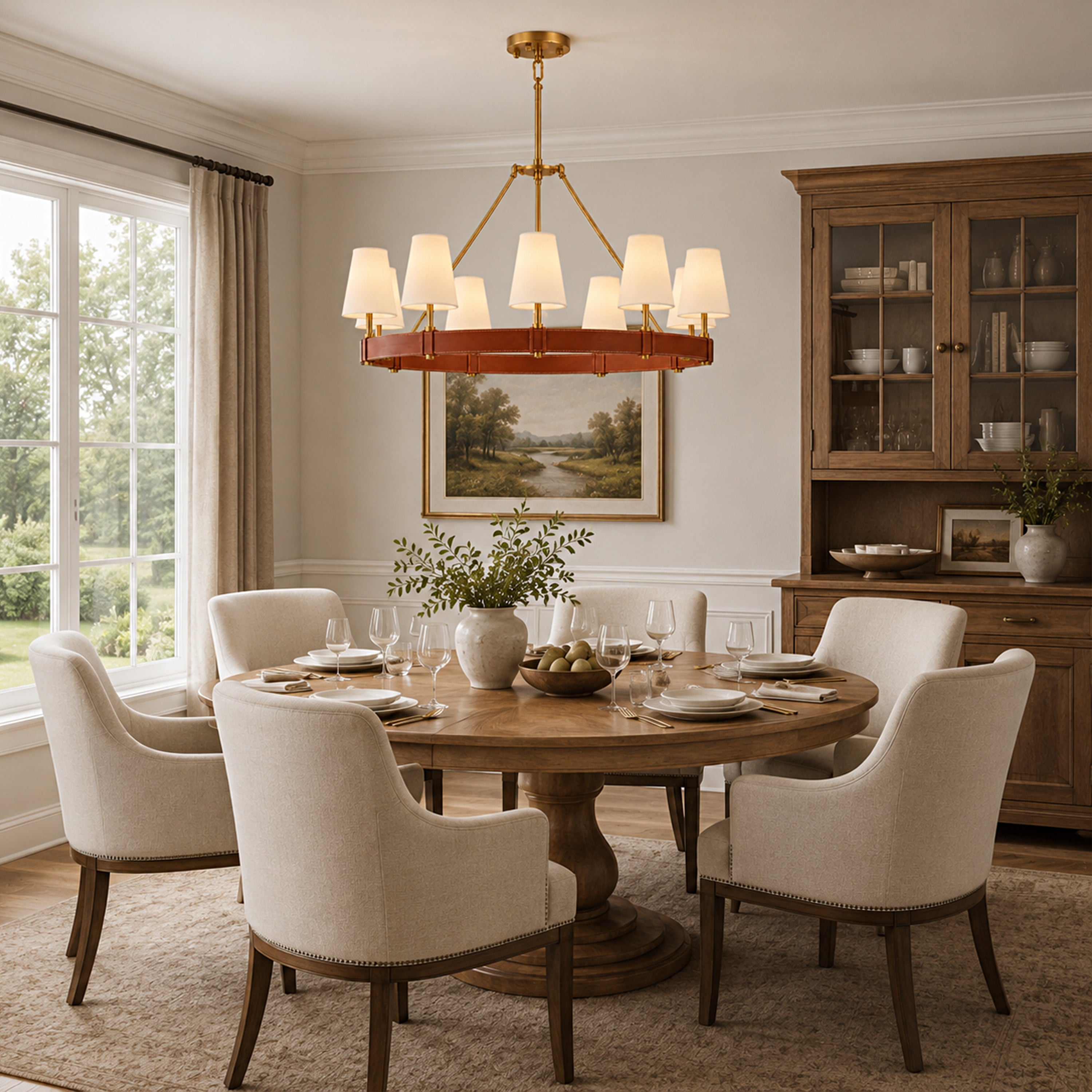Corvella Leather Custom Round Chandelier 48" 60"W