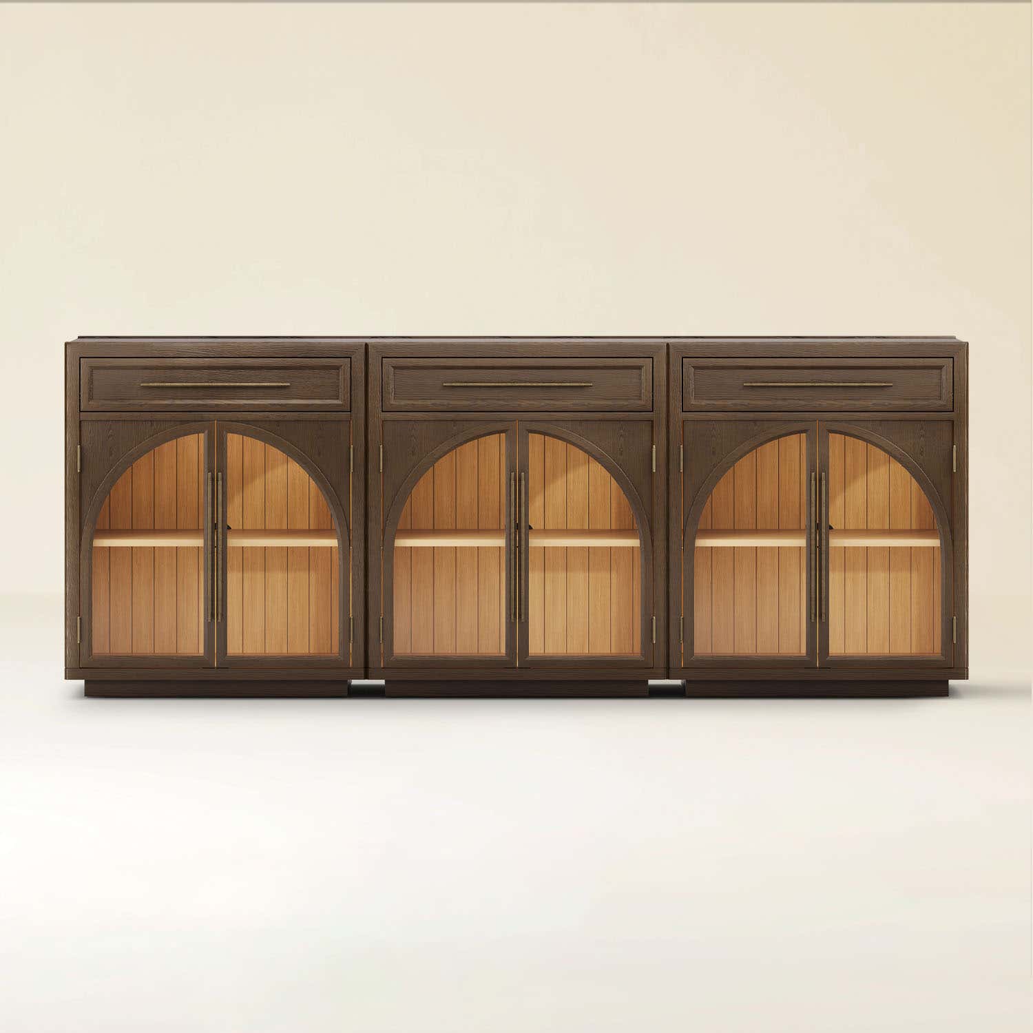 Alvar Arched 94.5" Oak Sideboard with Drawers(Set of 3)