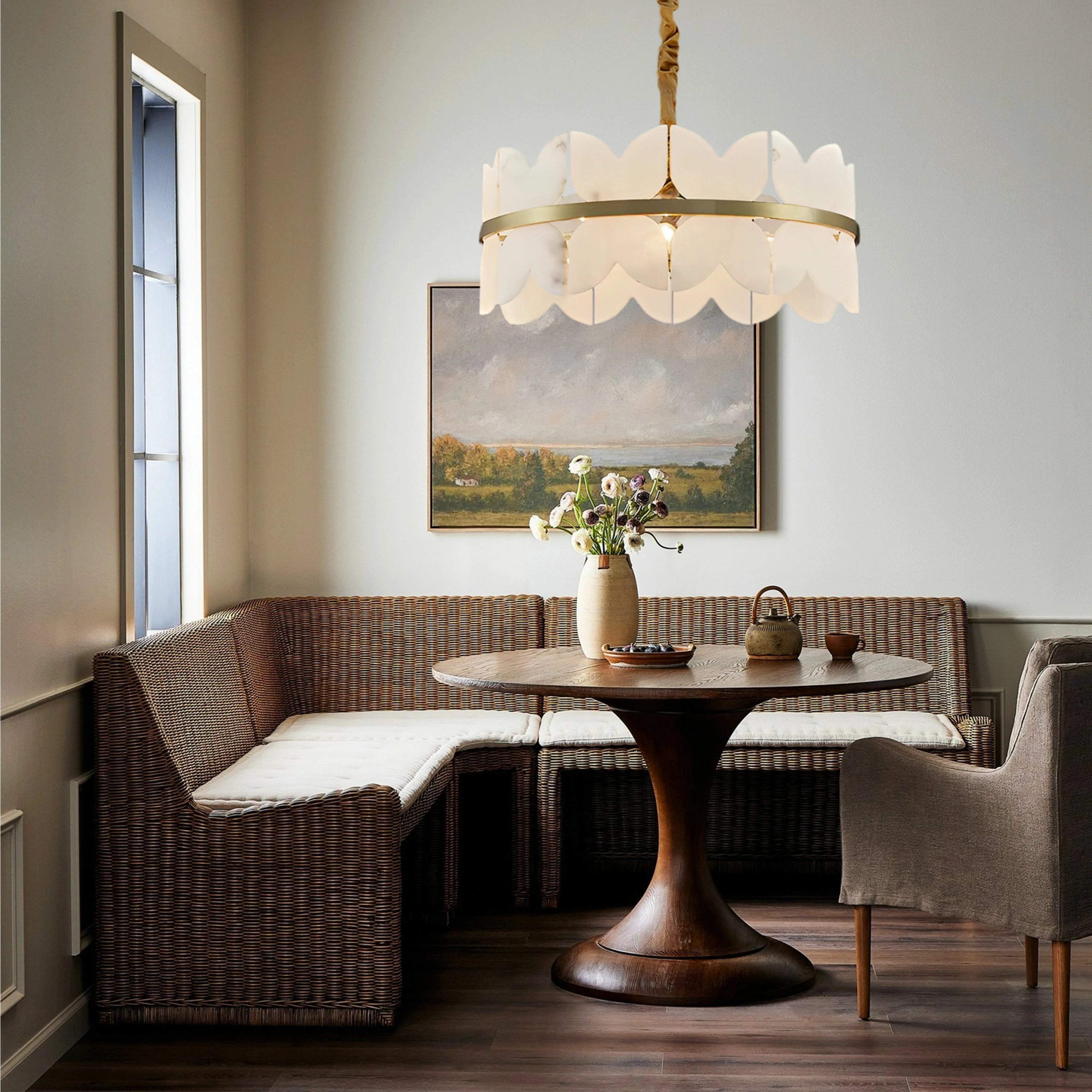 Cloudscape Alabaster Brass 1-Layer Chandelier 80cm D