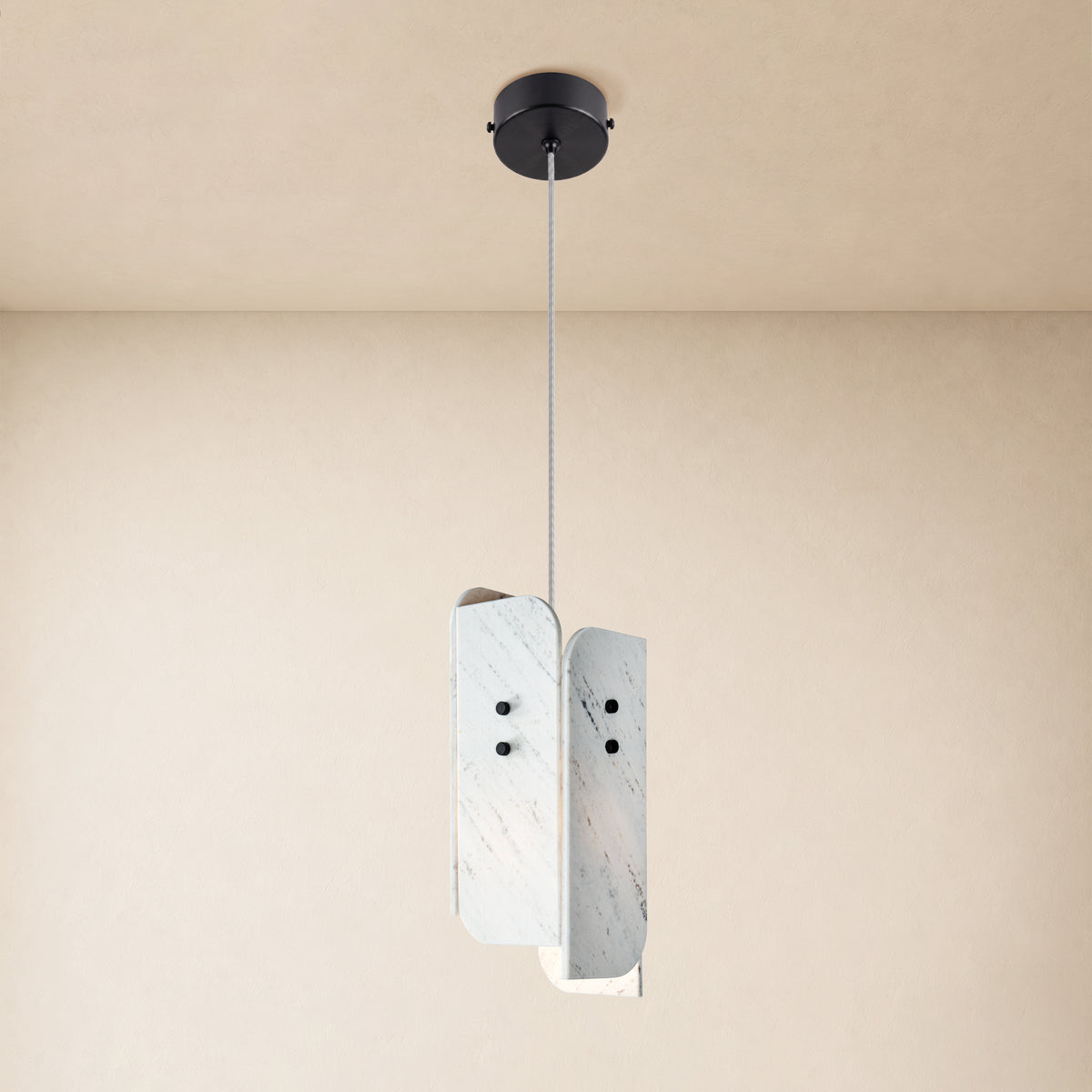 Pietra Porcelain White Marble Oval Pendant Light 6"D