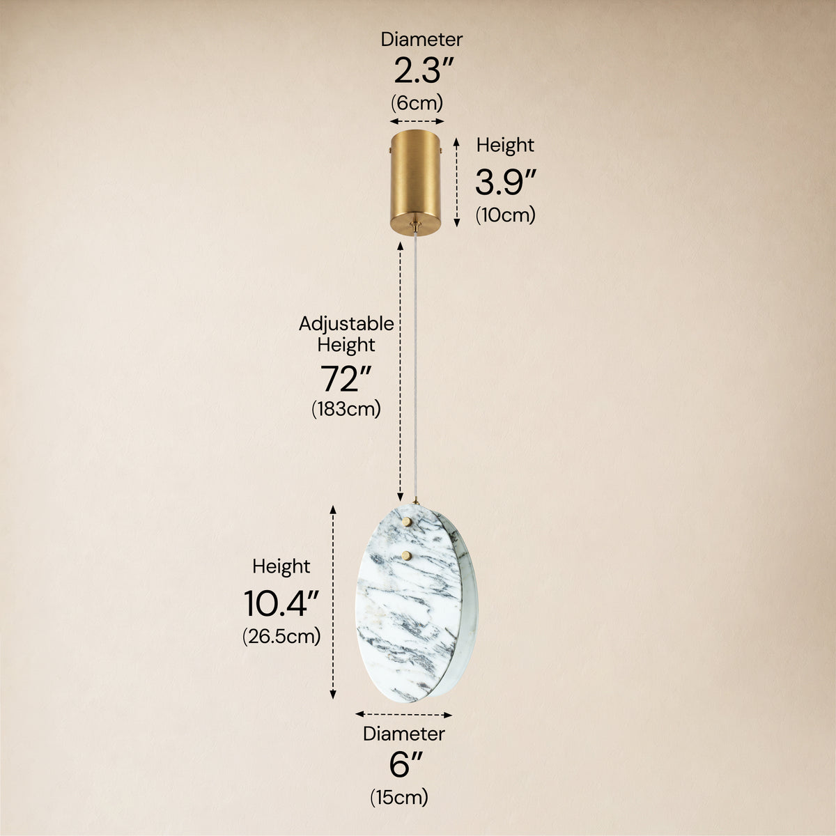 Pietra White Ink Marble Oval Pendant 10"H
