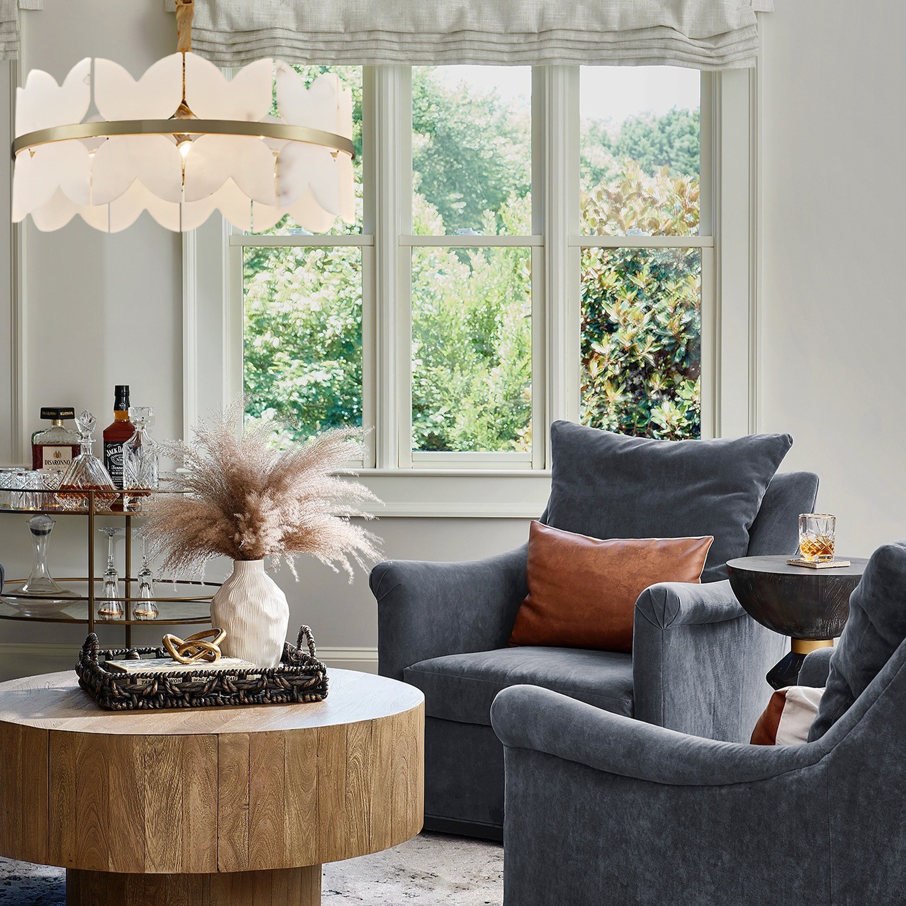 Cloudscape Alabaster Brass 1-Layer Chandelier 80cm D