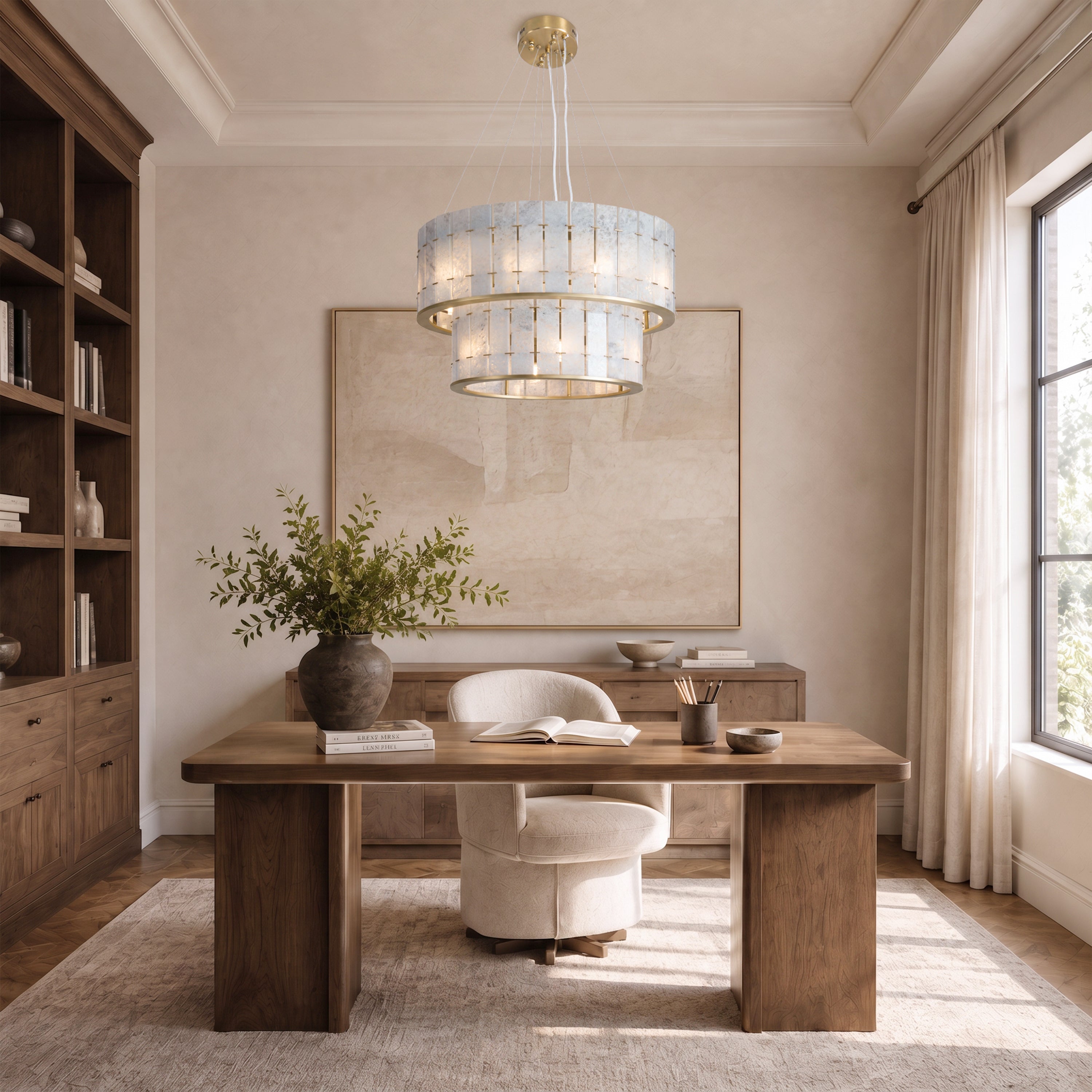 Pietra Blude Marble Two-Tier Round Chandelier 25.5"D