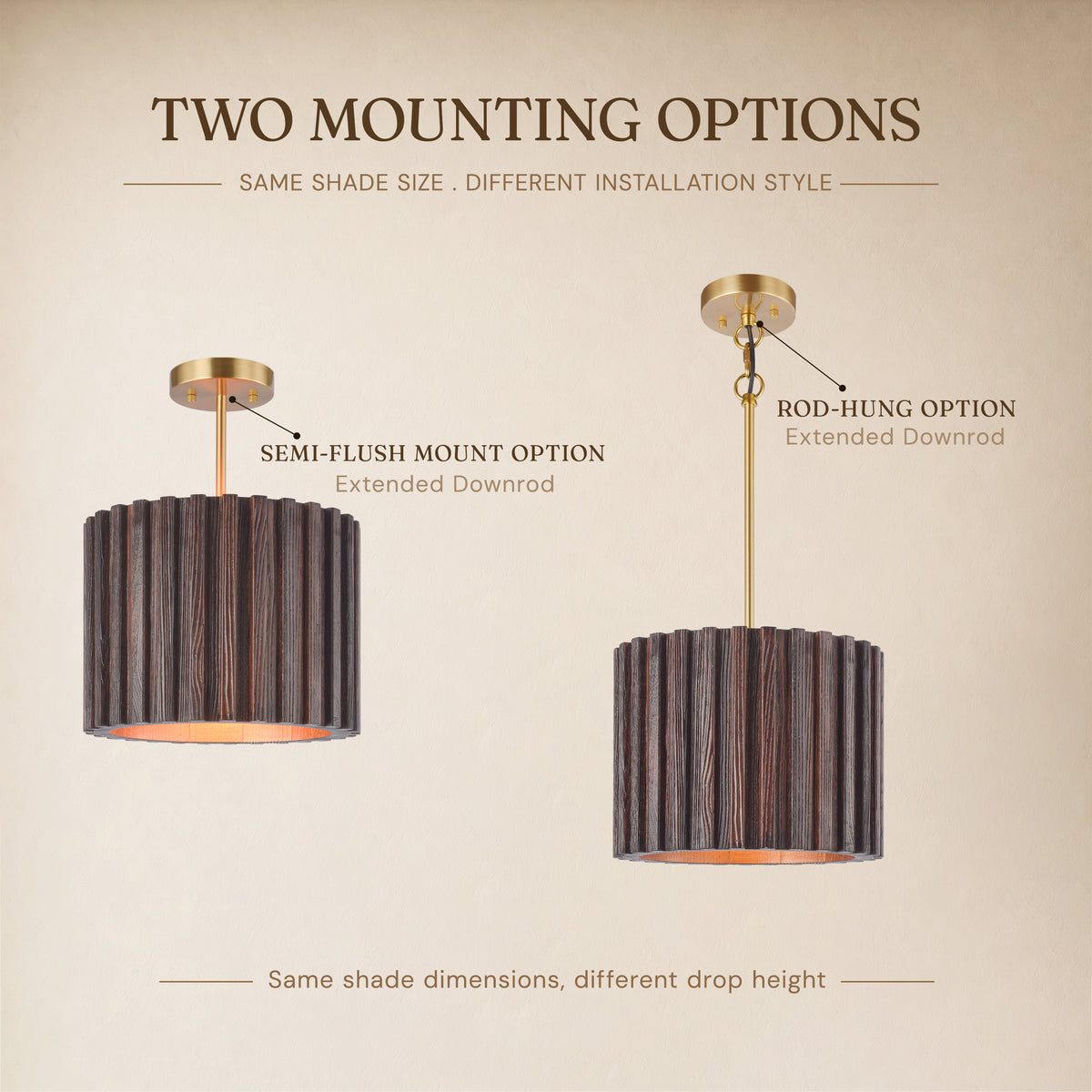 Eldwyne Wood Fluted Round Ceiling Light 11.8"D