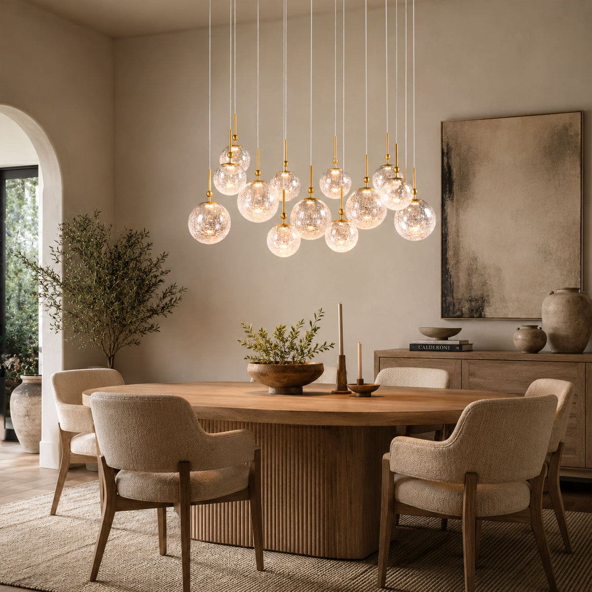 Elowen Crackled Glass Cluster Rectangular Chandelier