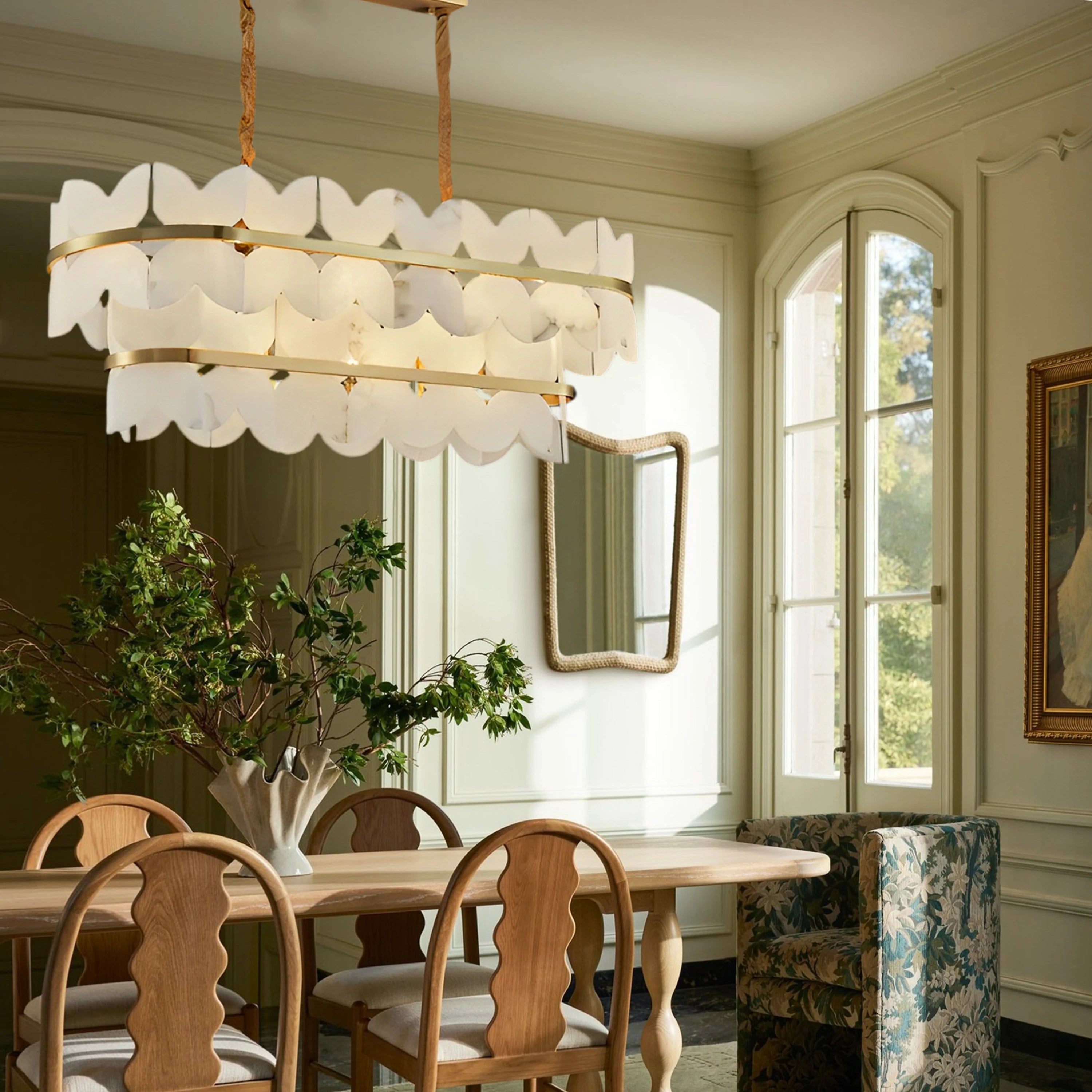 Cloudscape Alabaster 2-Tier Brass Chandelier 100cm