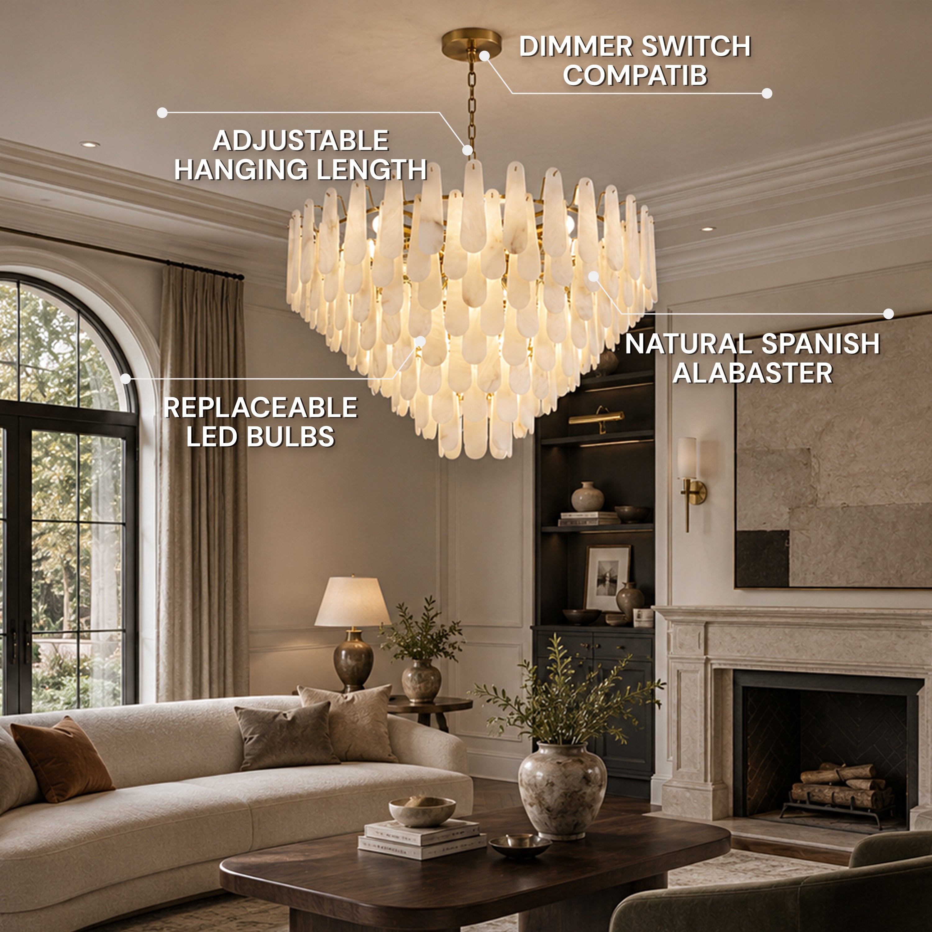 Caldera Alabaster Custom Round Chandelier 48"D 58"D