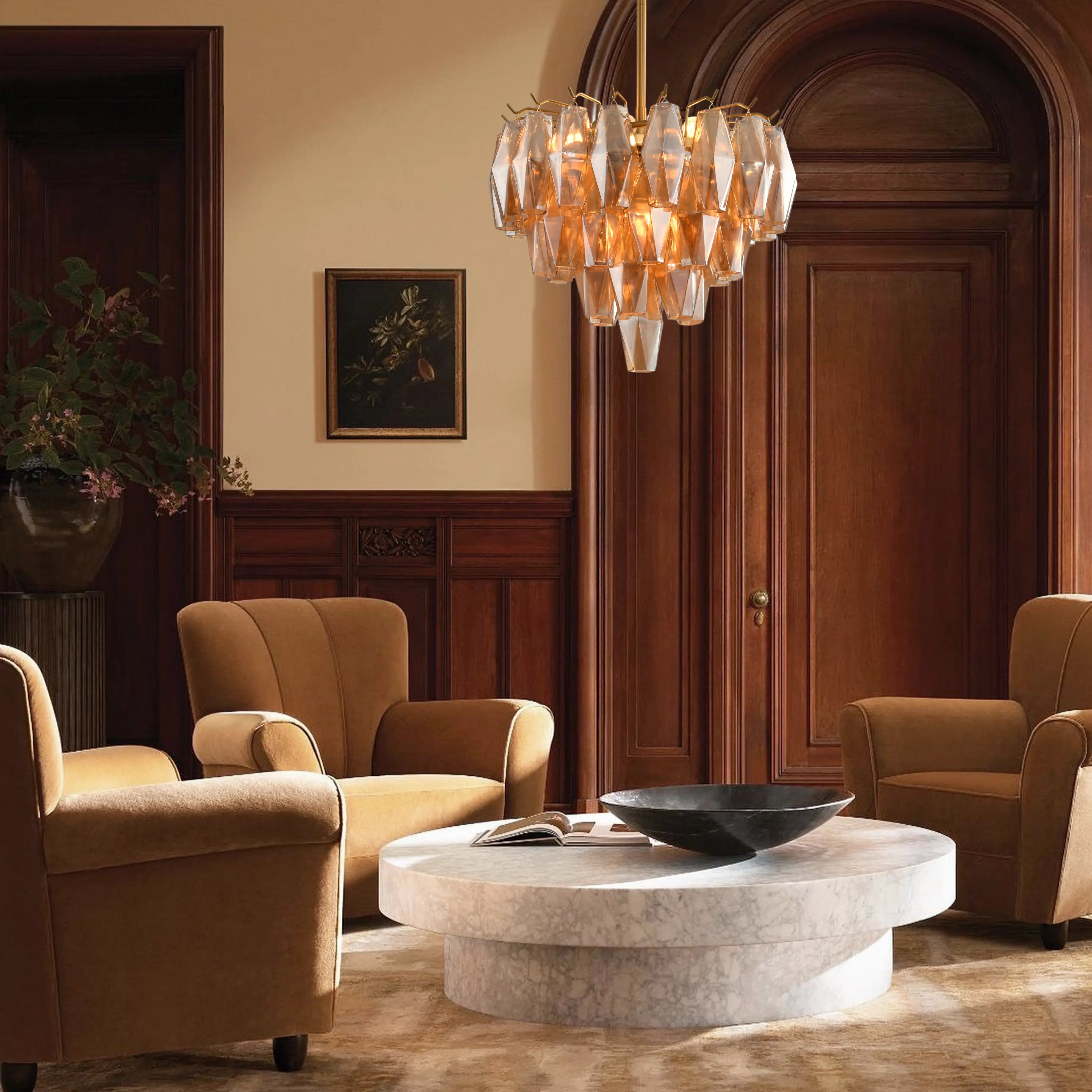 Celestial Drop Round Glass Pendant 17"D#Finish_Gold