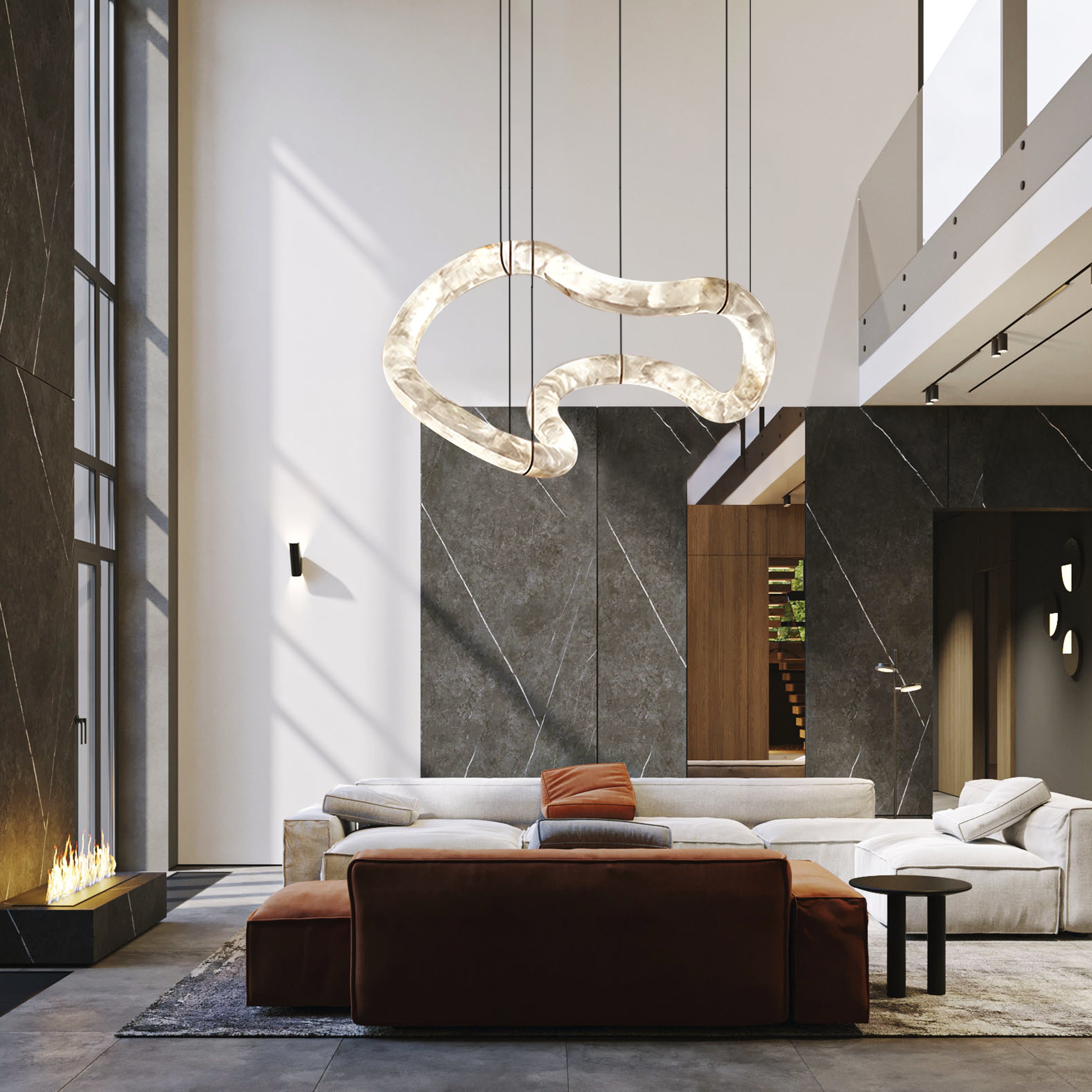 Infinity Symmetrical Alabaster Chandelier 55.5"#Finish_Gold