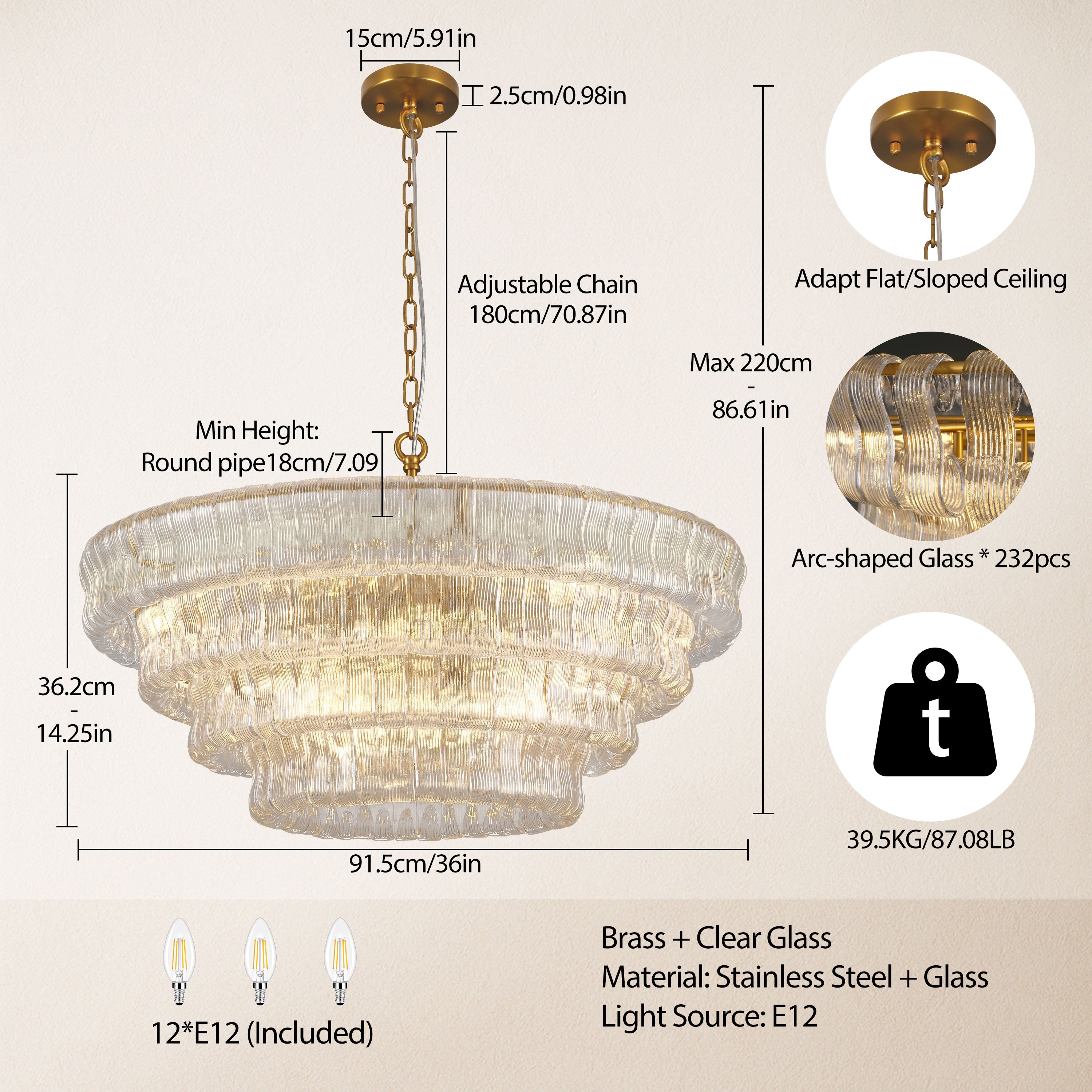 Ondalia Tiered Glass Round Chandelier 36"D