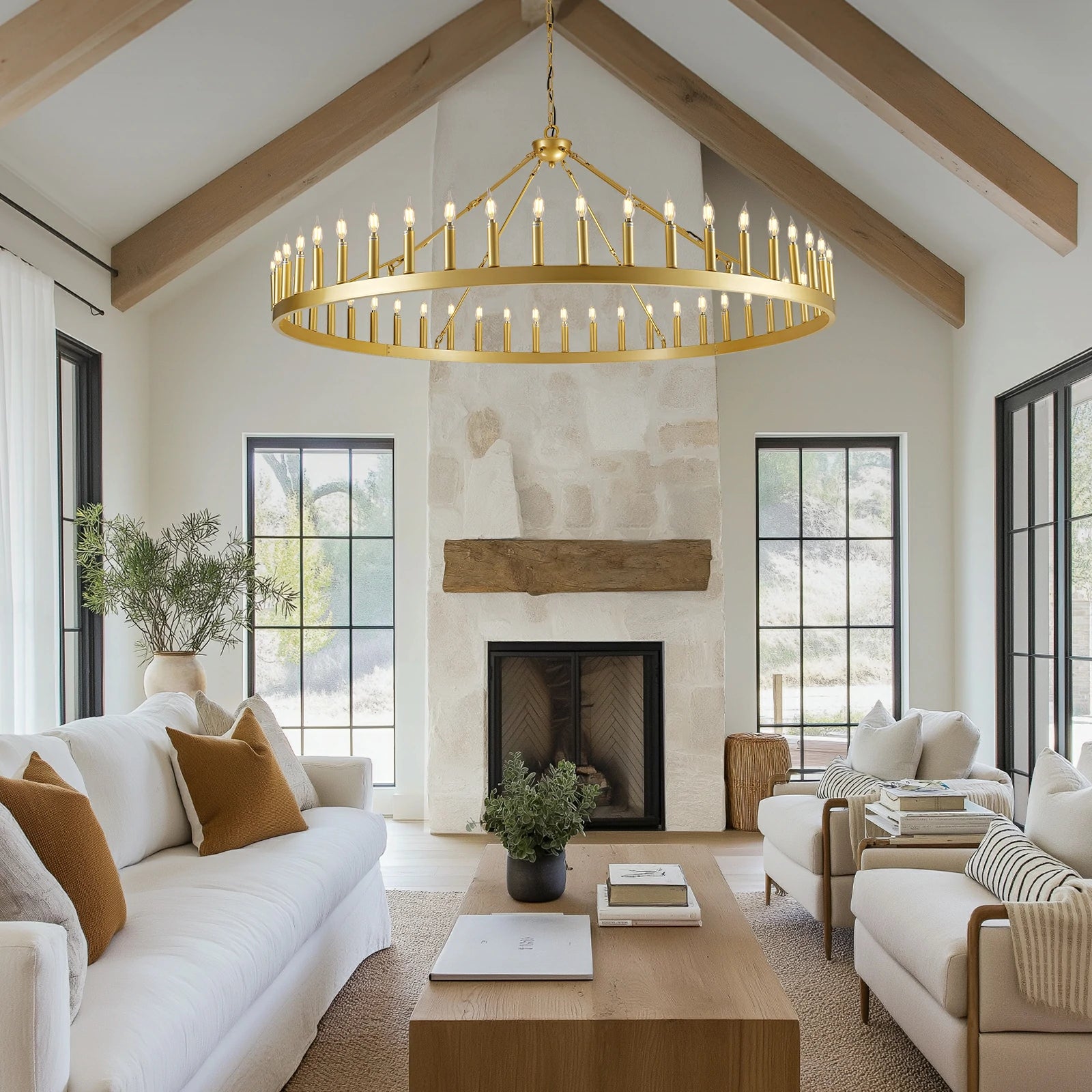 Wagon Wheel Candle Round Chandelier 163cm