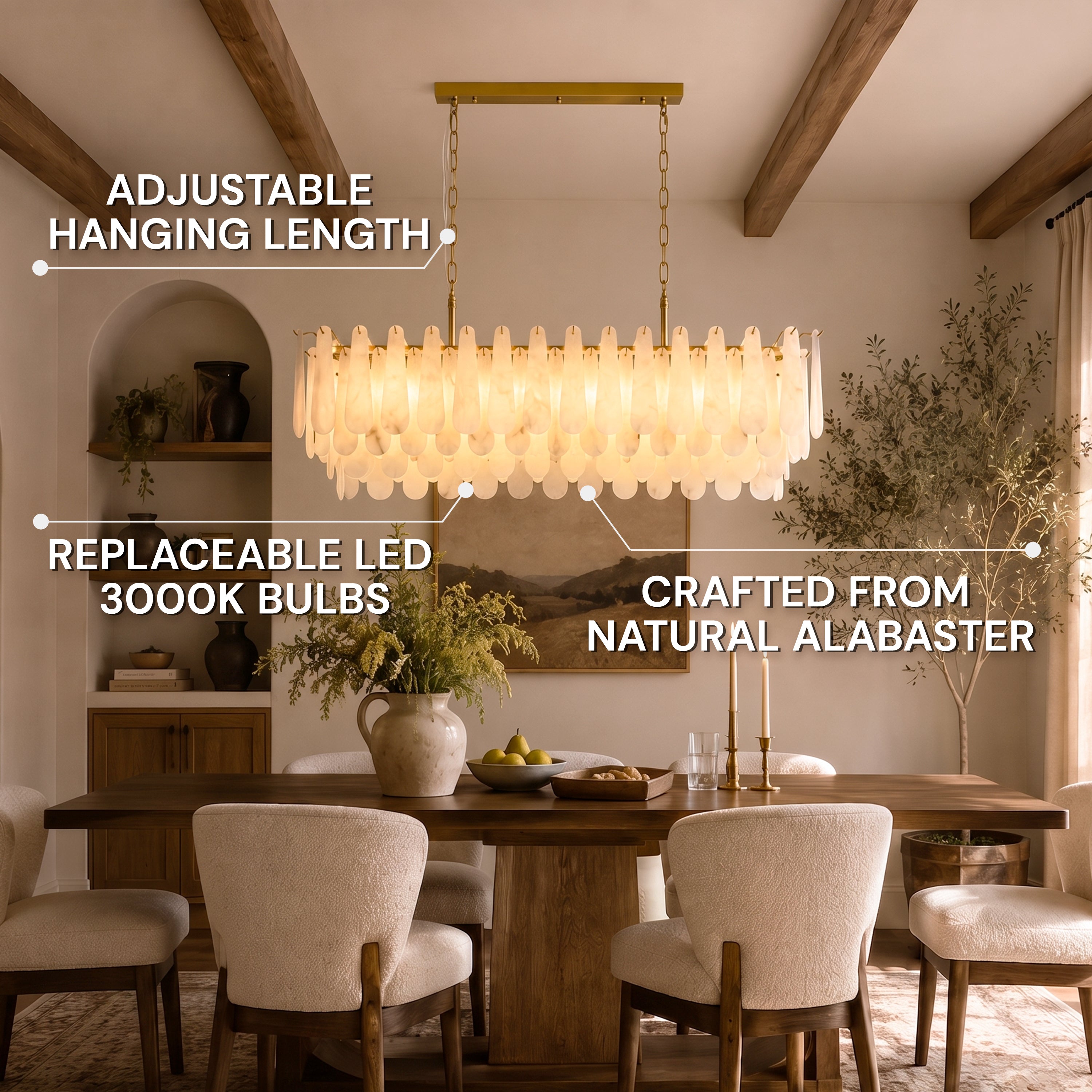 Caldera Alabaster Rectangular Custom Chandelier 54"W 72"W