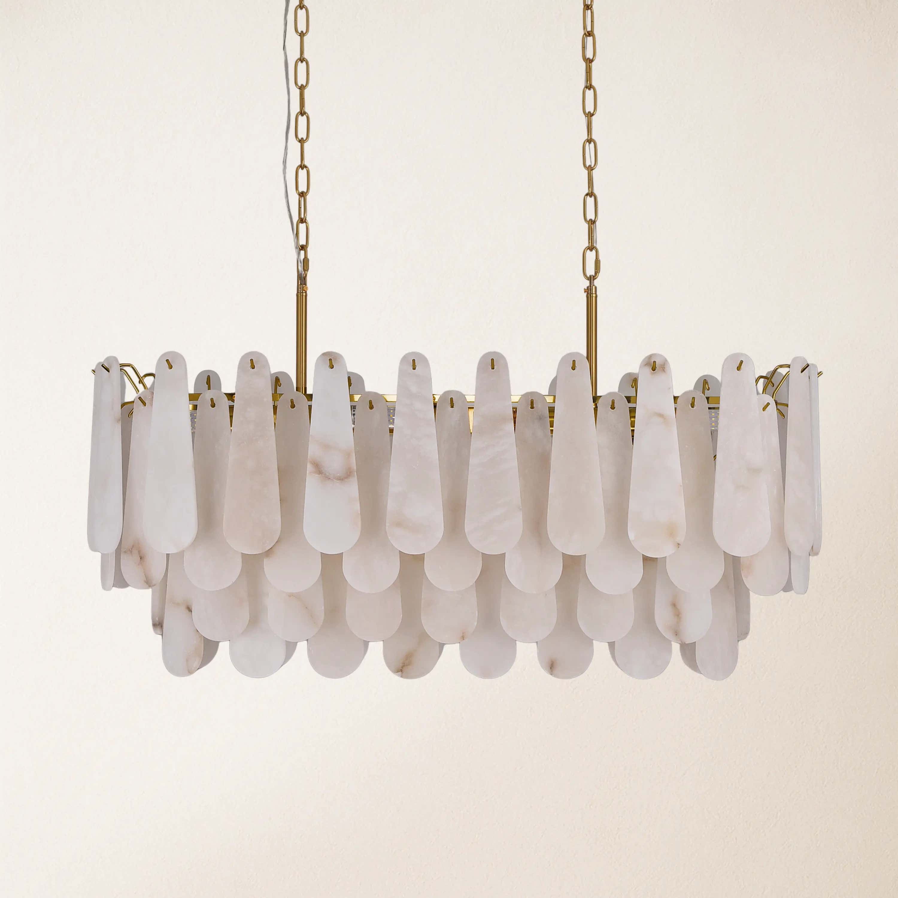 Caldera Alabaster Rectangular Chandelier 40"#Finish_Gold
