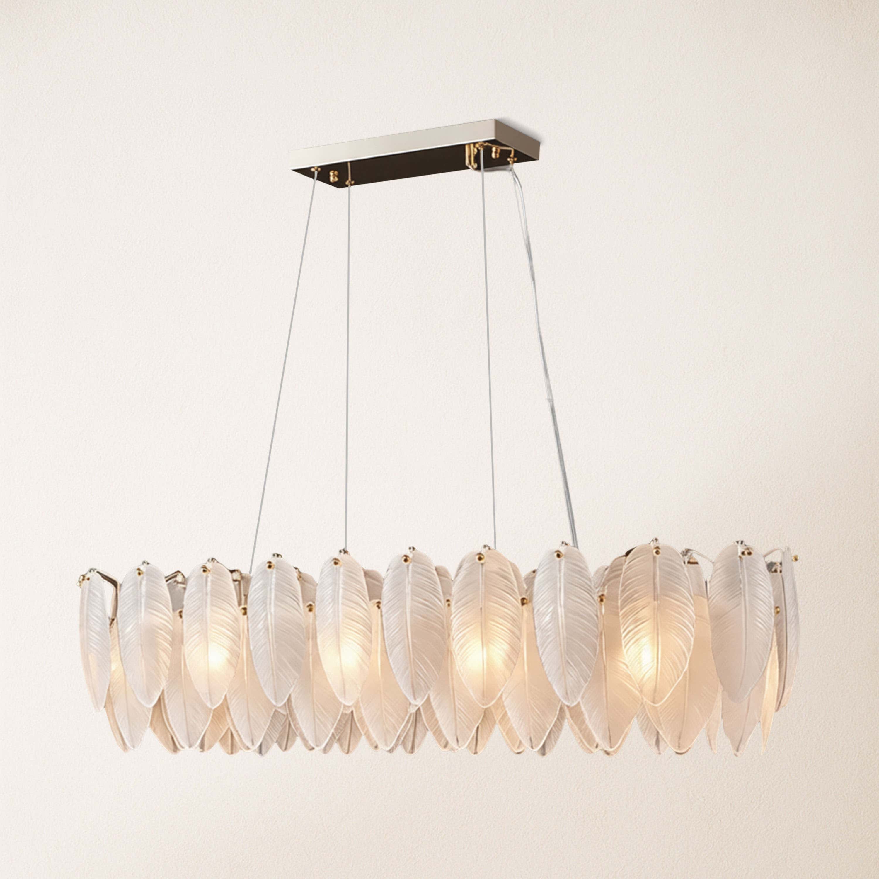 Avelis Glass Feather Linear Chandelier 100cm W