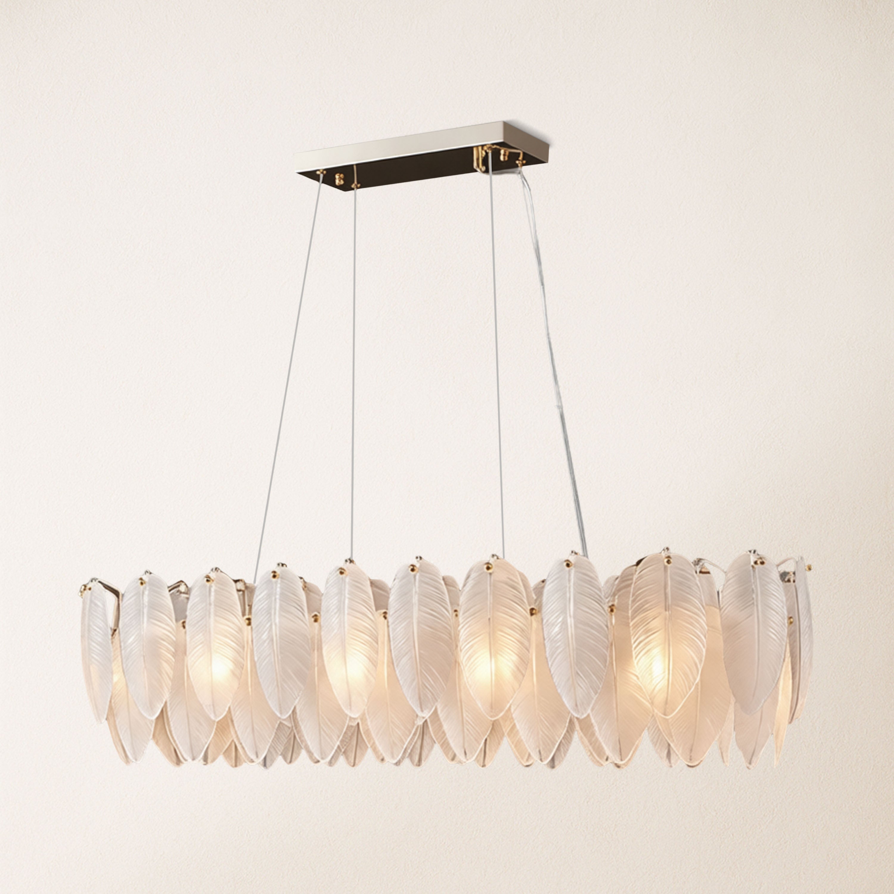 Avelis Glass Feather Linear Chandelier 80cm W
