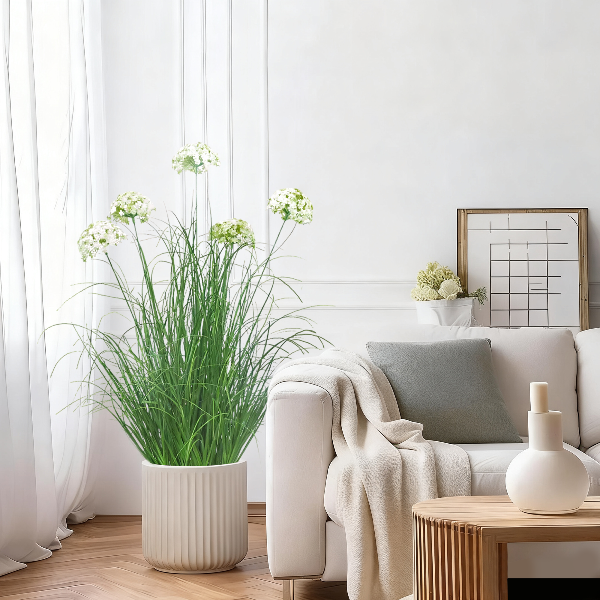 Artificial 5-Head Hydrangea with Curved Onion Grass Bonsai 90cm H