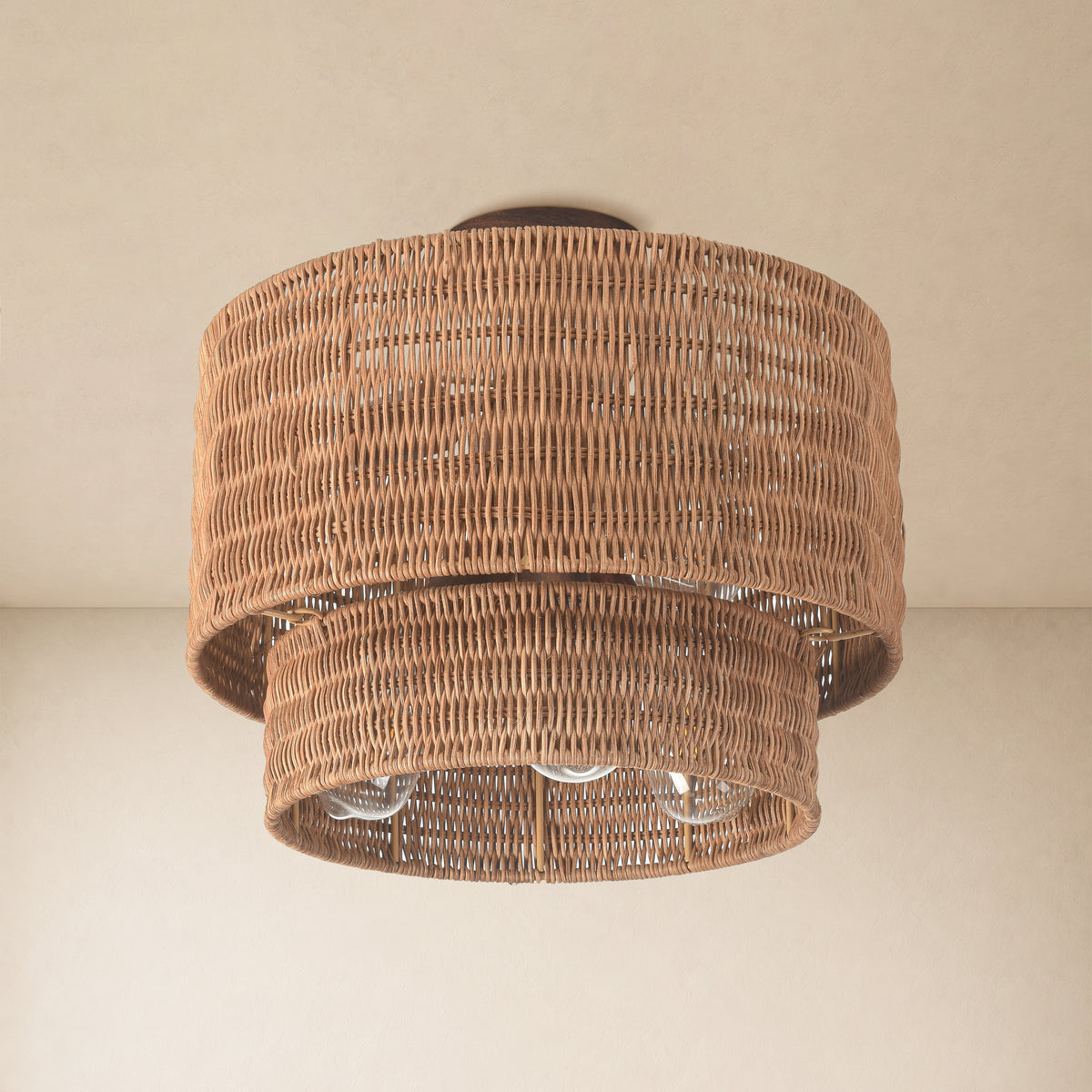 Cavana Rattan Tiered Round Flush Mount 15.7"D
