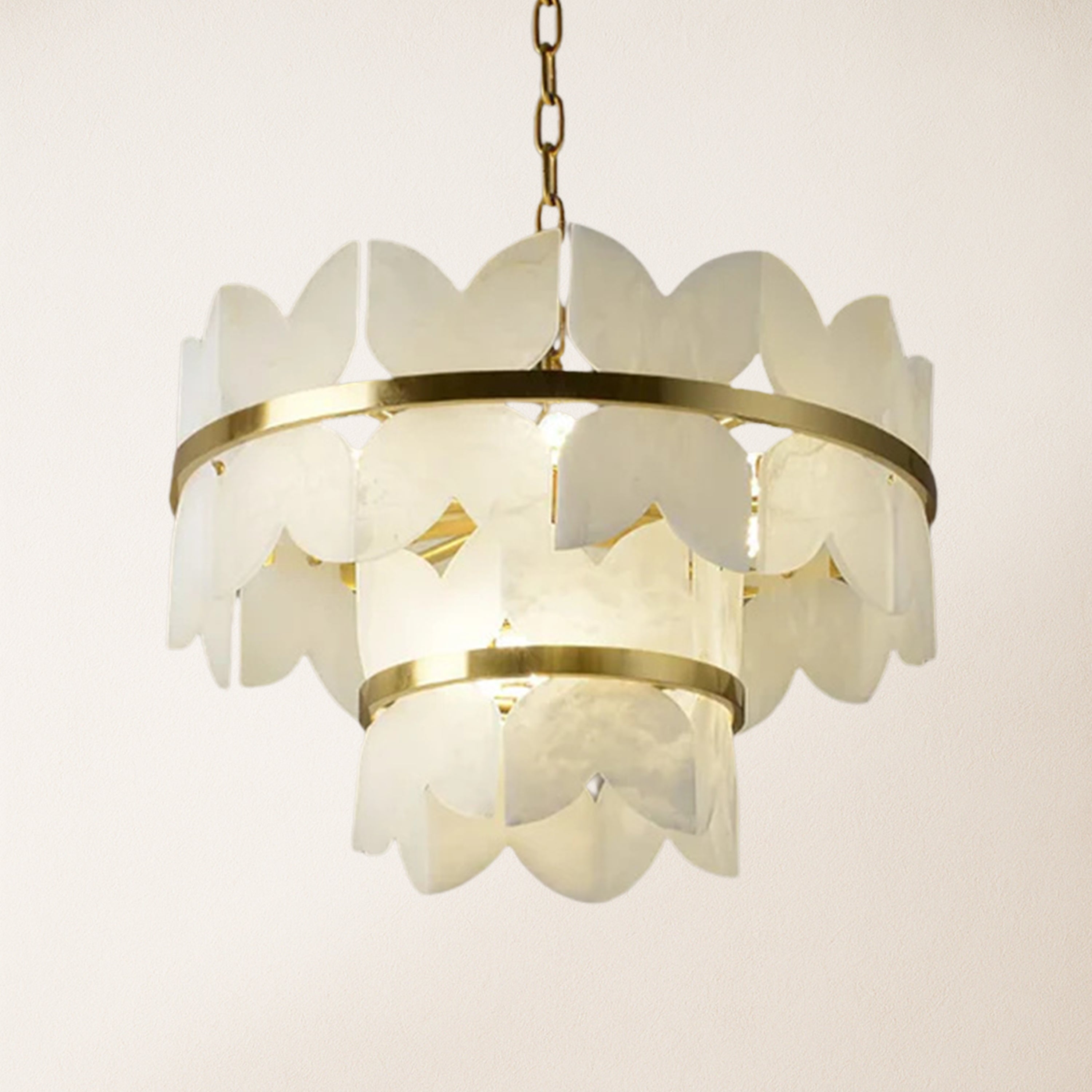 Cloudscape Alabaster Brass 2-Layer Chandelier 55cm D