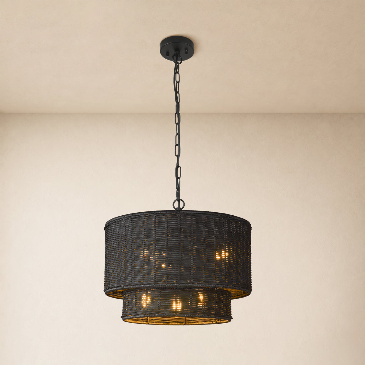 Cavana Rattan Tiered Round Pendant 16.1"D