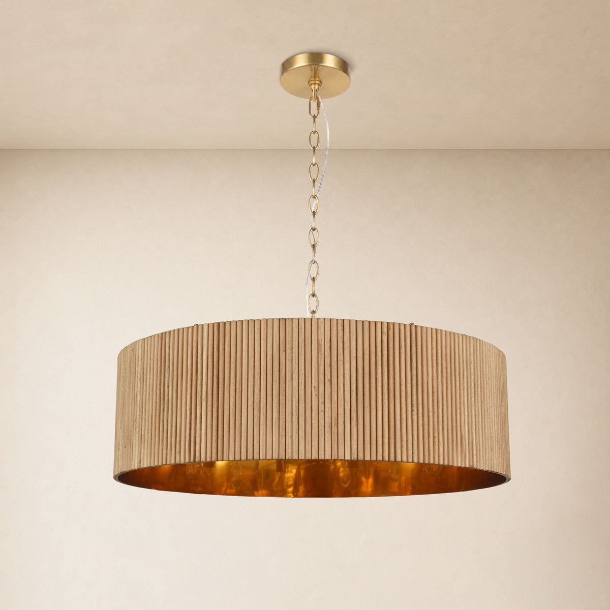 Eldwyne Oak Ribbed Drum Chandelier 30"D