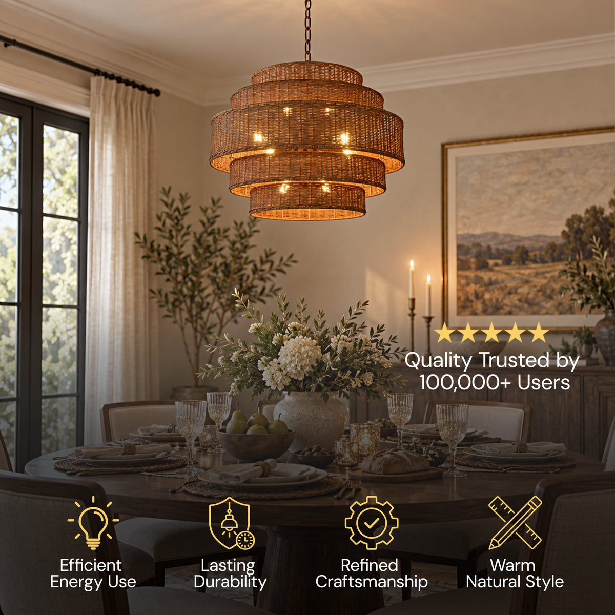 Cavana Rattan Tiered Round Chandelier 27.9"W