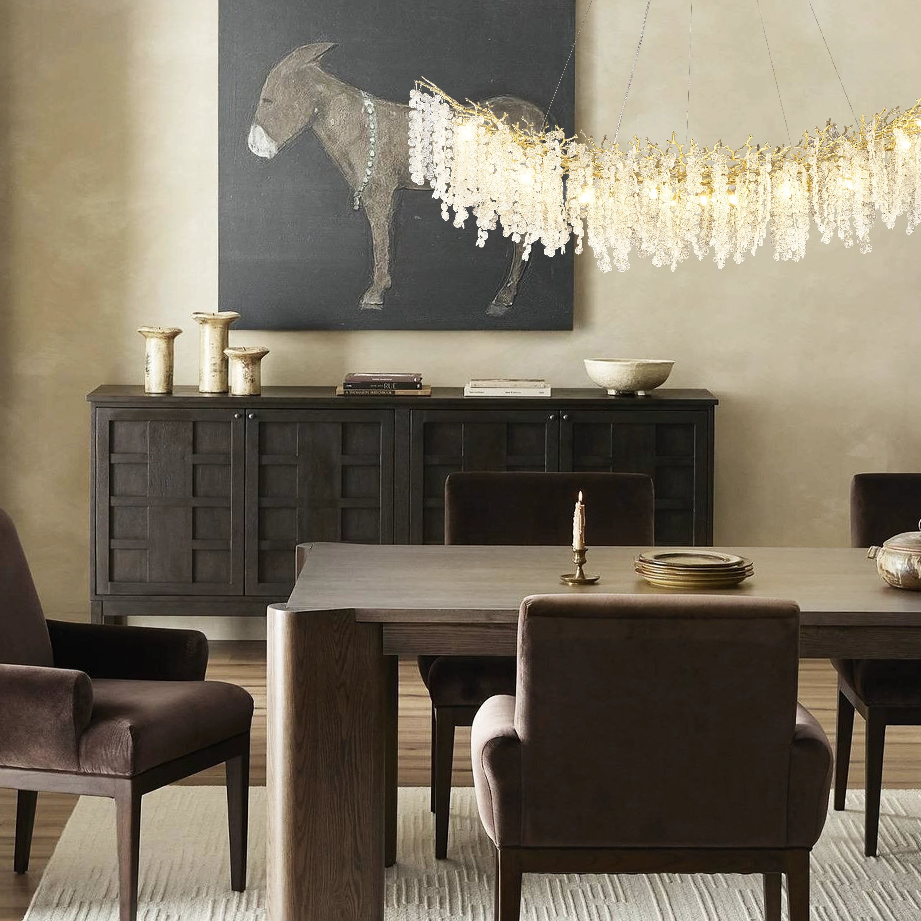 Shiro Noda Crystal Tree Branch Linear Chandelier 72"W