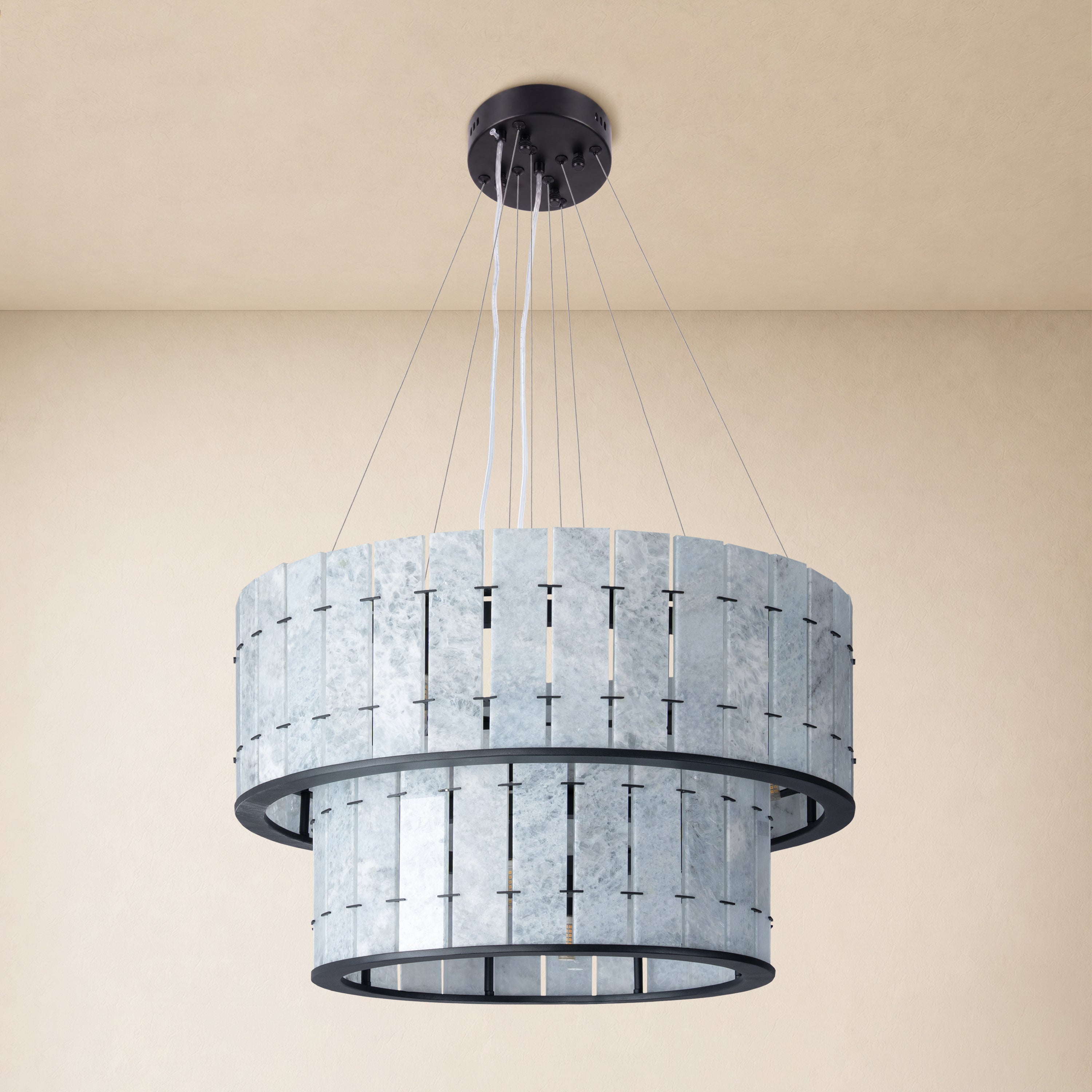Pietra Blude Marble Two-Tier Round Chandelier 25.5"D