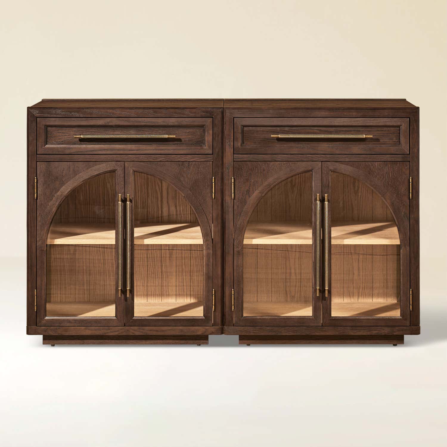 Alvar Arched 62.9" Oak Sideboard with Drawers(Set of 2)