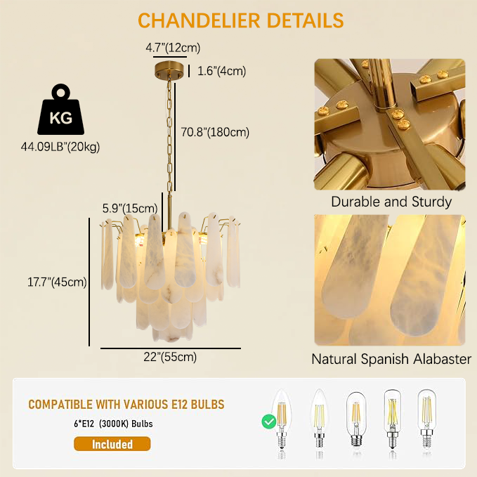 Caldera Alabaster Round Chandelier 55cm