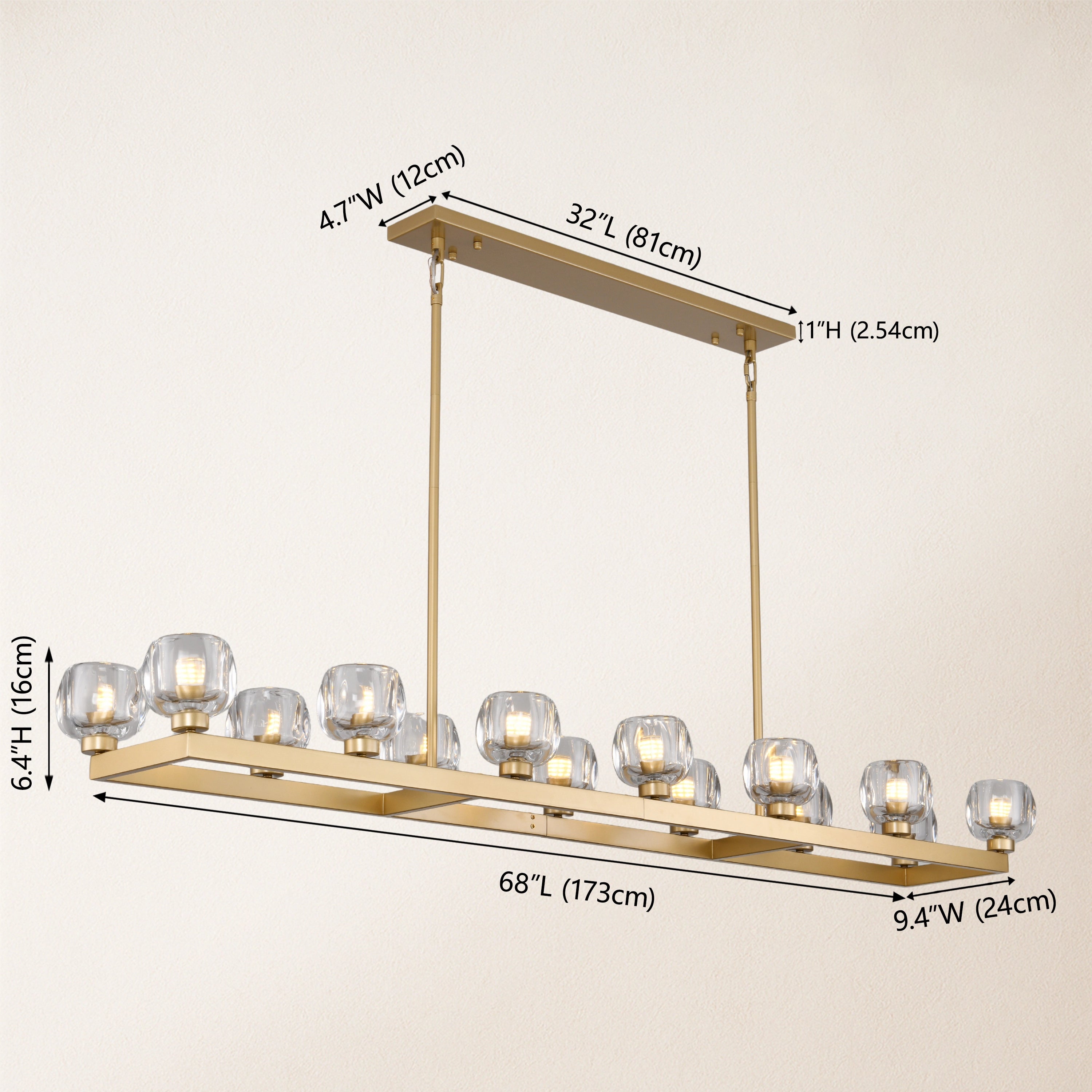 Vellum Rectangular Chandelier 173cm L